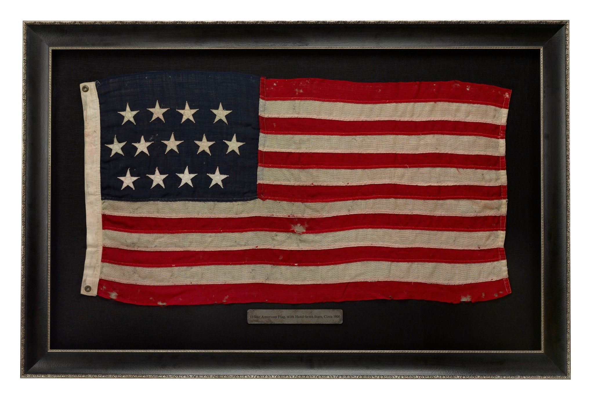 13 - Star Wool American Flag, with Hand - Sewn Stars, Circa 1900 - The Great Republic