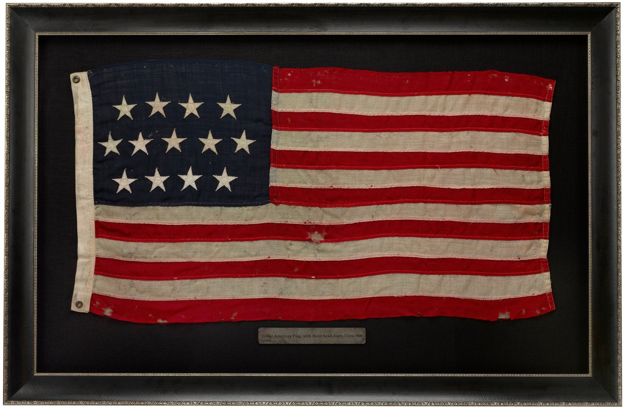 13 - Star Wool American Flag, with Hand - Sewn Stars, Circa 1900 - The Great Republic