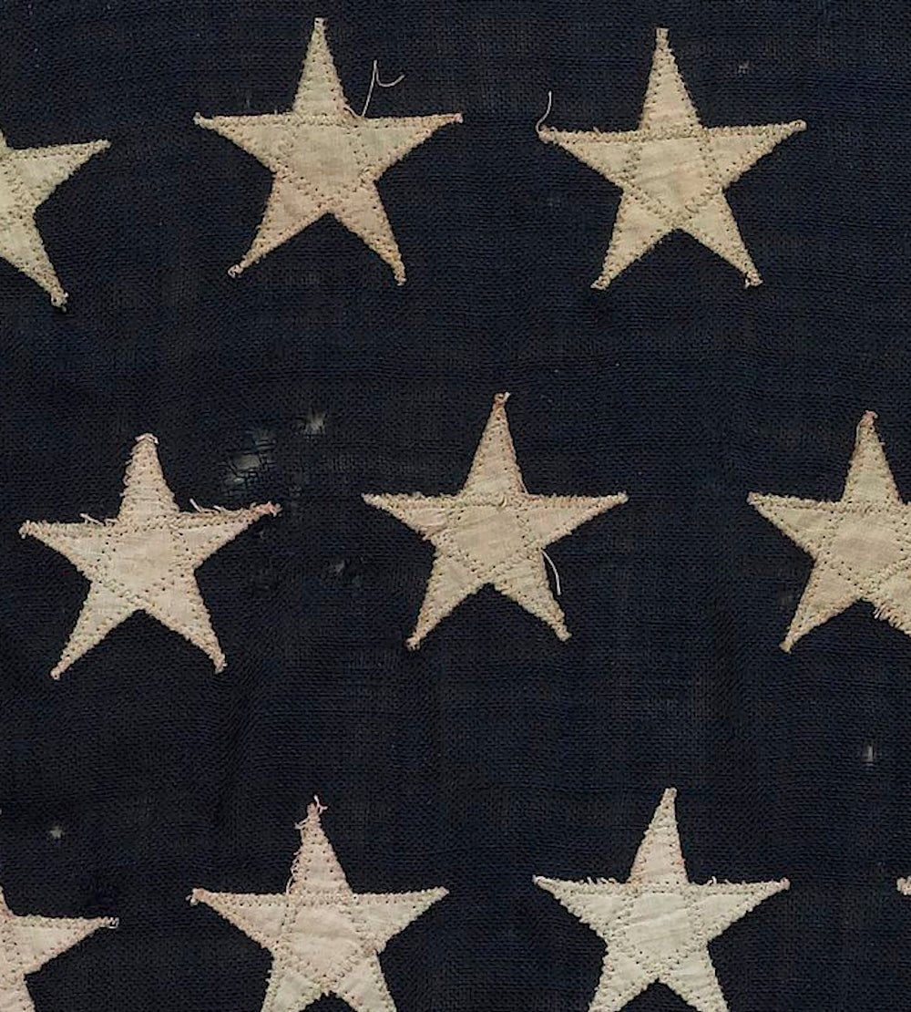 13 - Star Wool American Flag, with Hand - Sewn Stars, Circa 1900 - The Great Republic