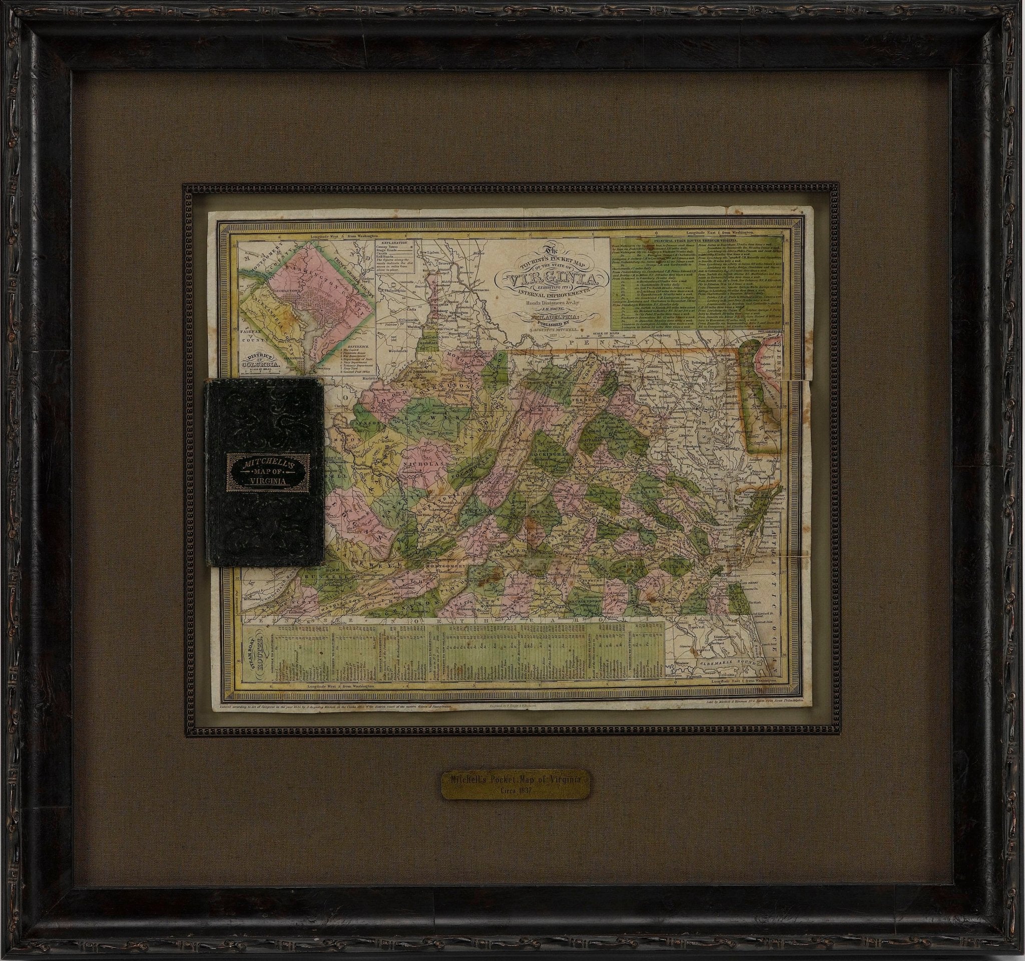 1837 Mitchell's "Tourist's Pocket Map of the State of Virginia" by J.H. Young - The Great Republic