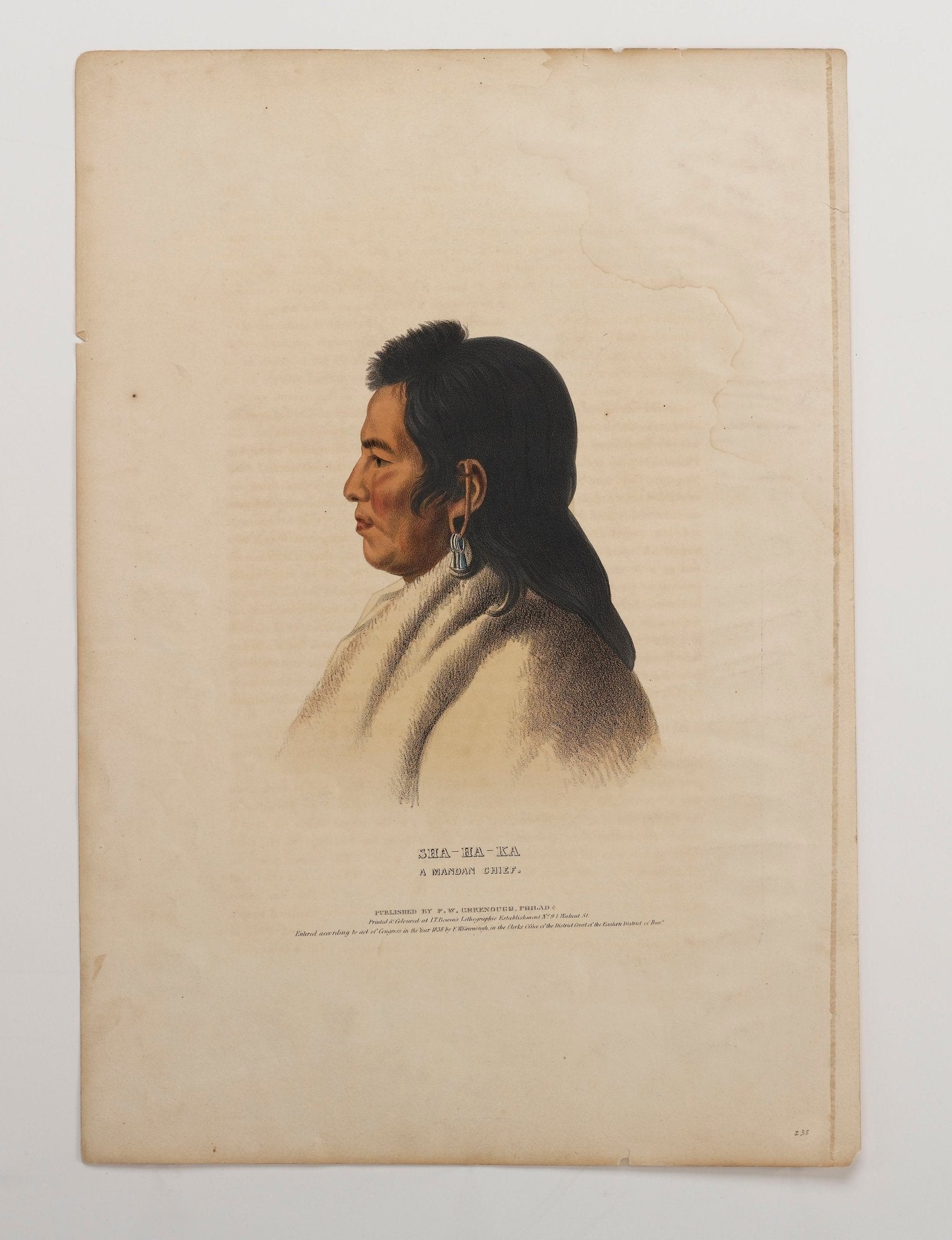 1838 Sha - Ha - Ka: A Mandan Chief Hand - Colored Lithograph - The Great Republic