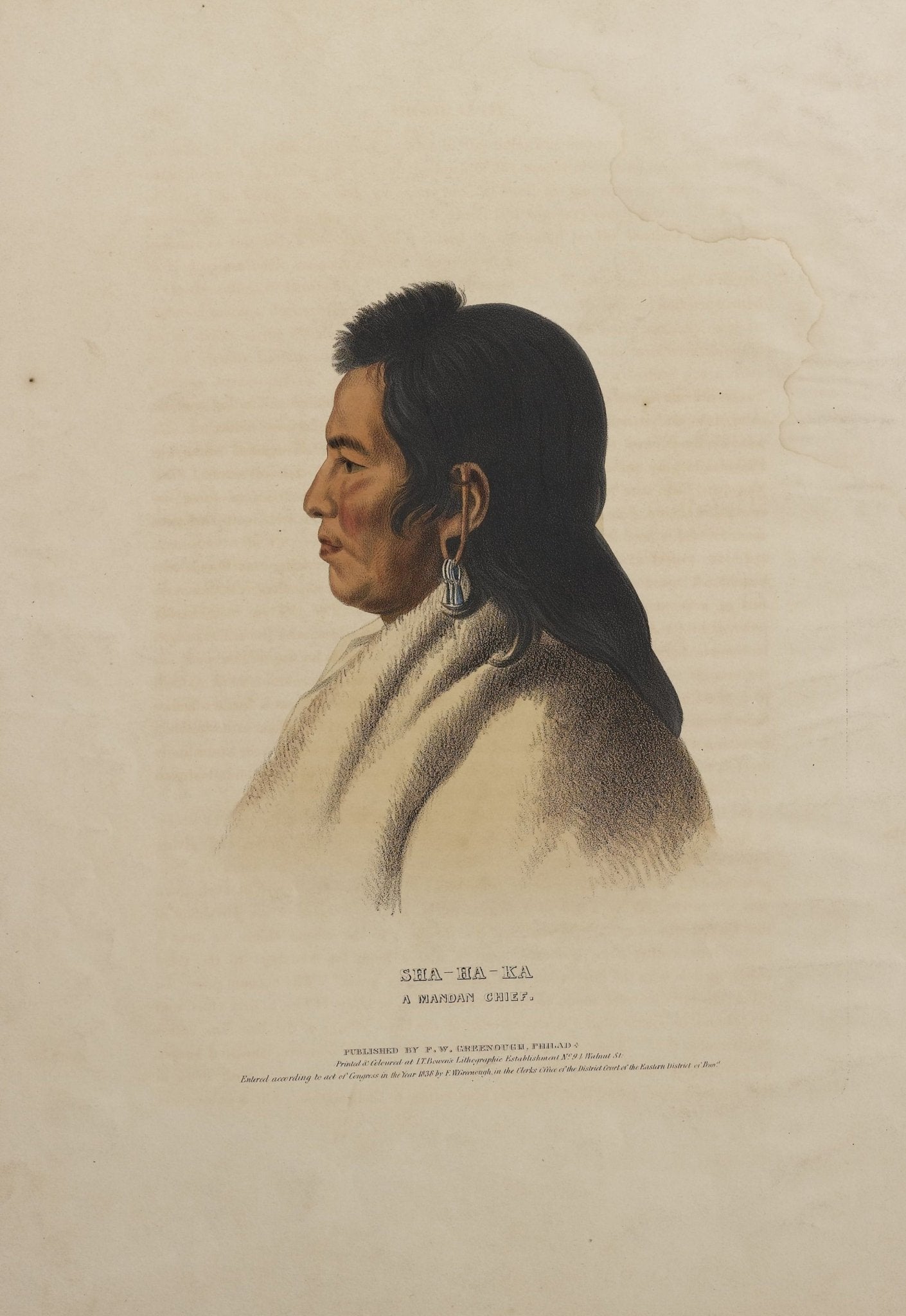 1838 Sha - Ha - Ka: A Mandan Chief Hand - Colored Lithograph - The Great Republic