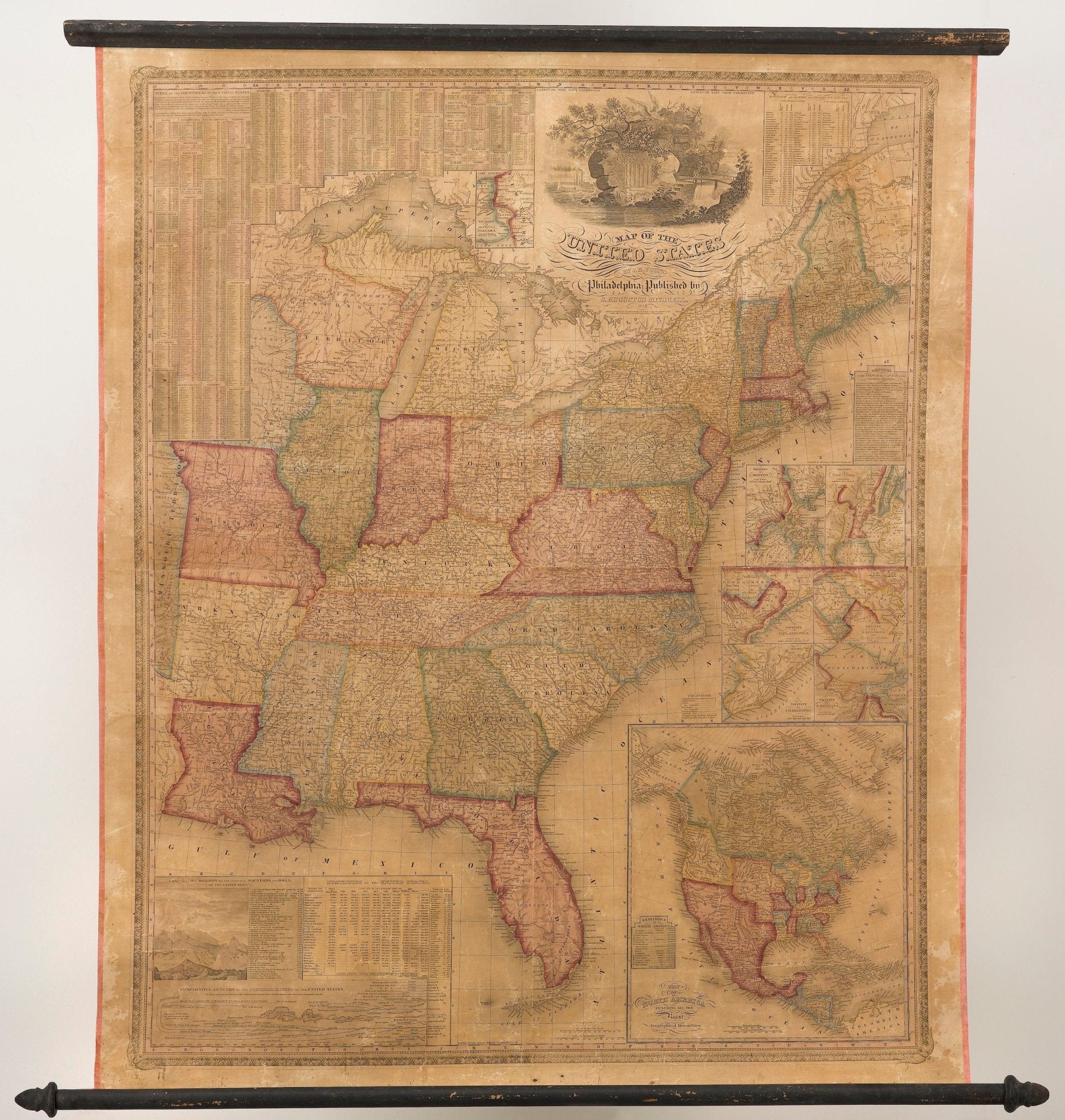 1842 Wall Map of United States, Engraved by J. H. Young, Published by S. A. Mitchell - The Great Republic