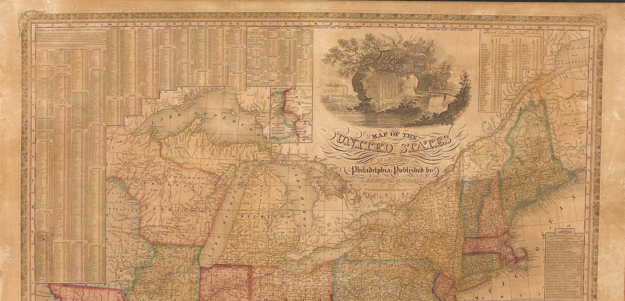 1842 Wall Map of United States, Engraved by J. H. Young, Published by S. A. Mitchell - The Great Republic