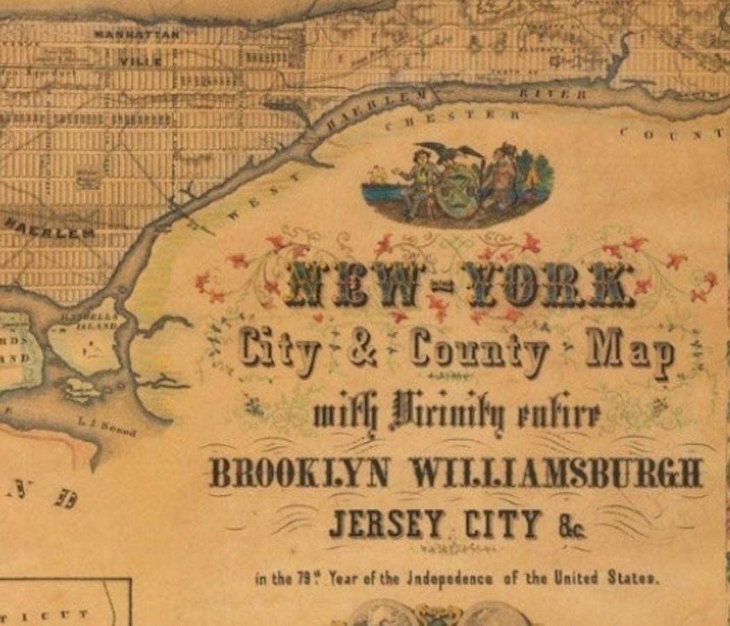 1855 New - York City & County Map with Vicinity entire Brooklyn Williamsburgh Jersey City & c. by Charles Magnus - The Great Republic