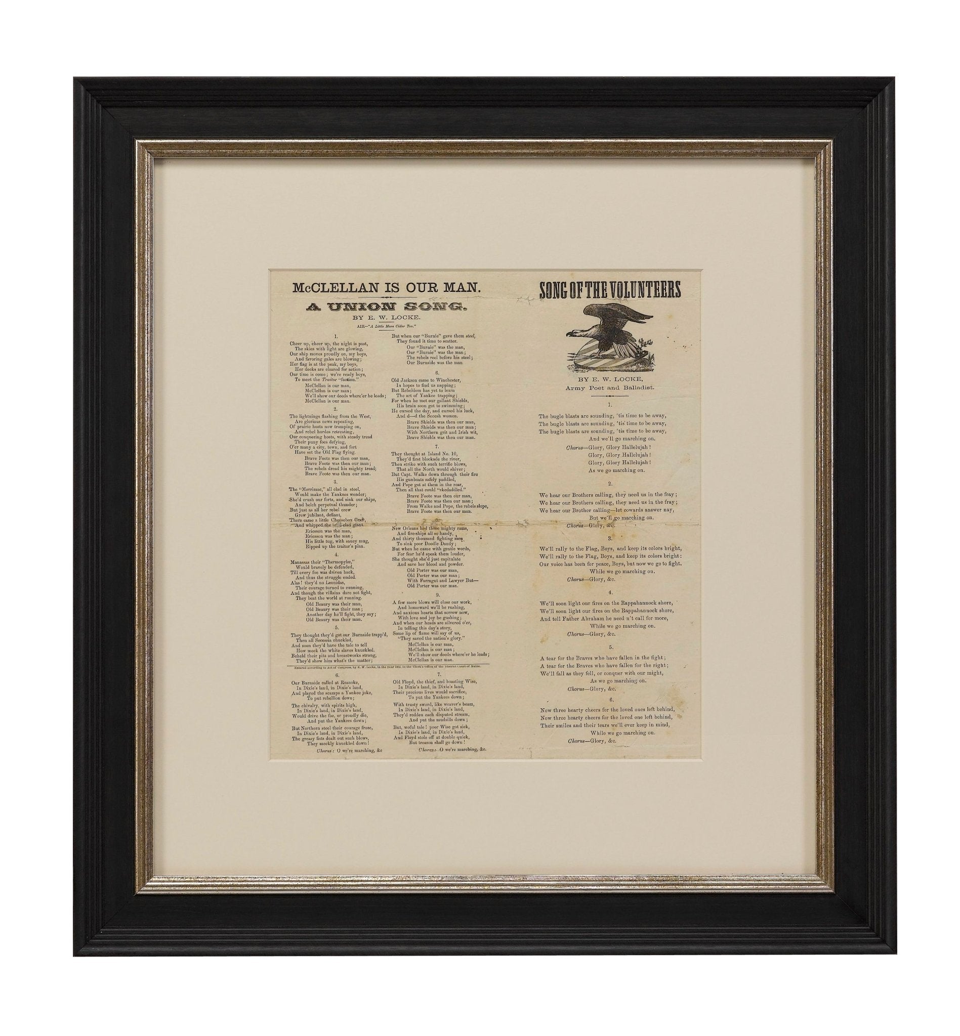 1862 "McClellan is Our Man" and "Song of the Volunteers" Civil War Song Sheet, by E. W. Locke - The Great Republic