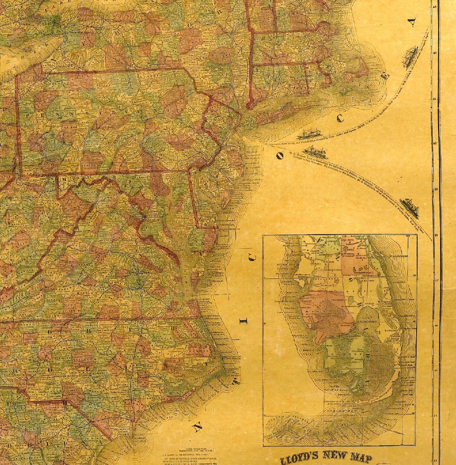 1863 "Lloyd's New Map of the United States, the Canadas, and New Brunswick" Hanging Wall Map - The Great Republic