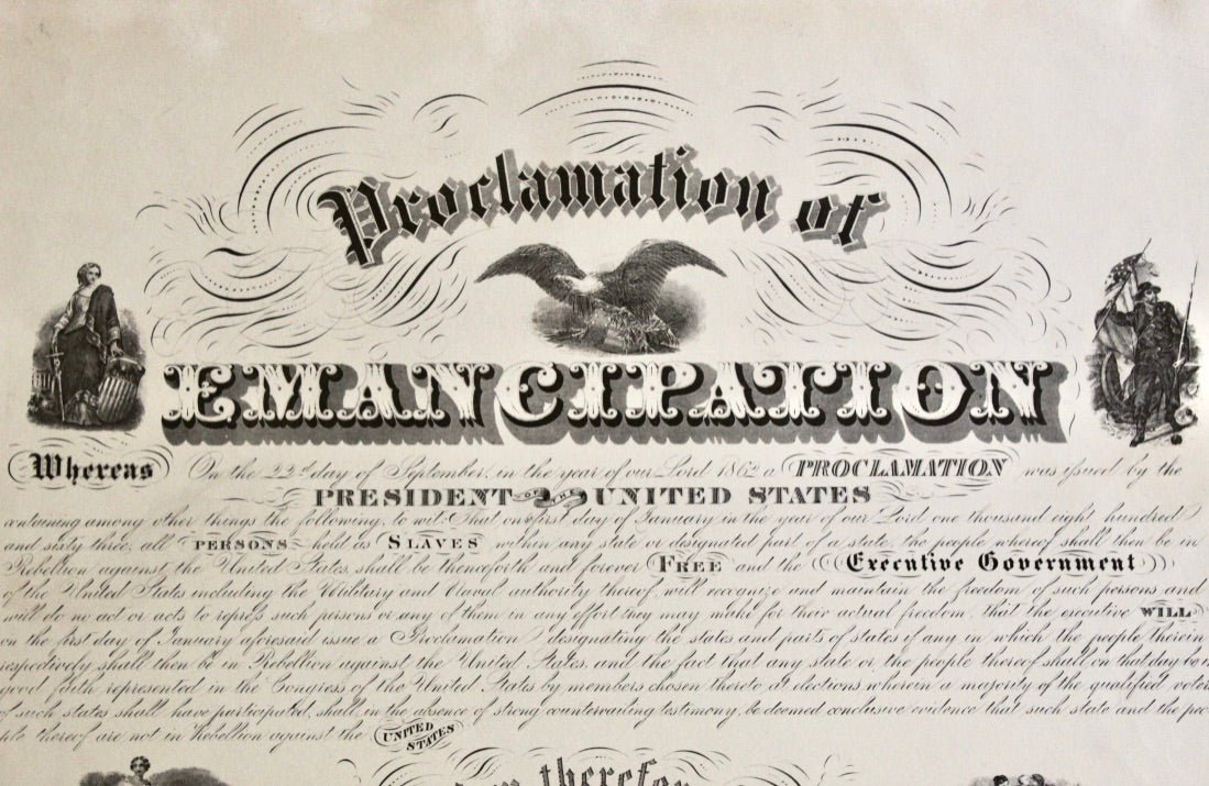 1864 Engraving of President Lincoln's "Proclamation of Emancipation" by Charles Shober, Second Issue - The Great Republic