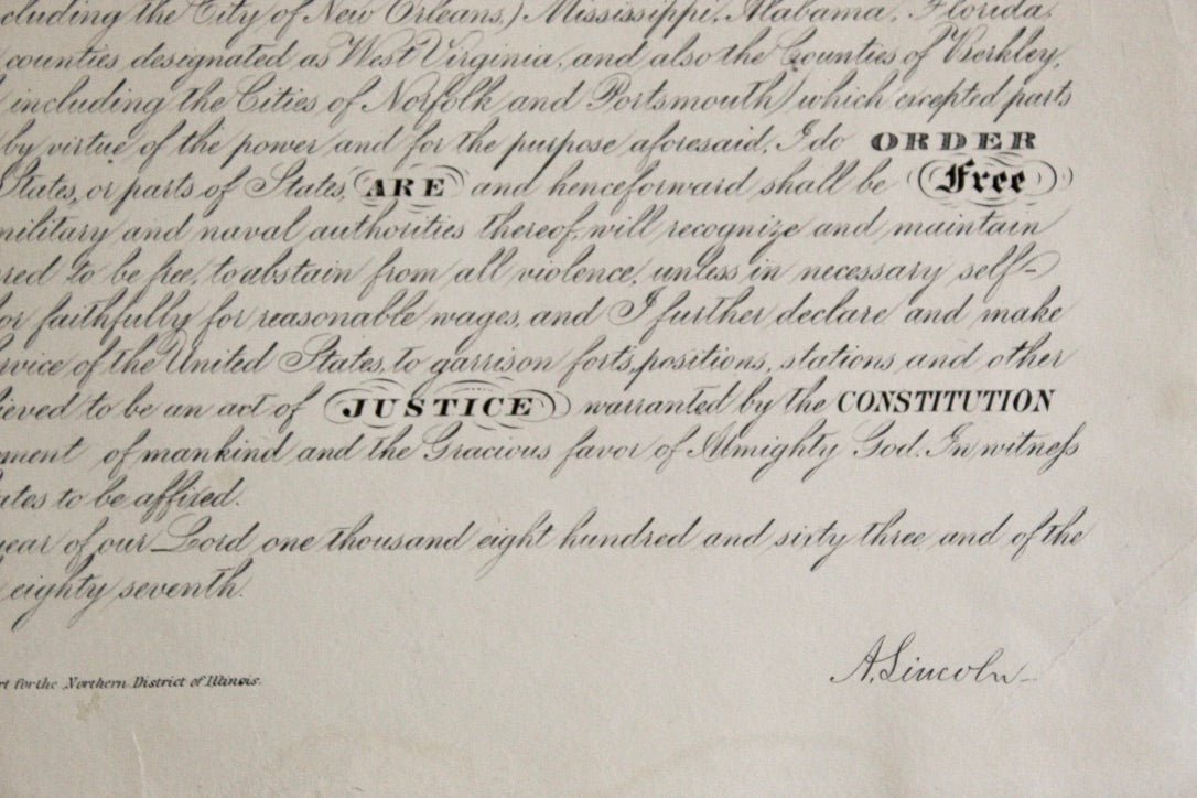 1864 Engraving of President Lincoln's "Proclamation of Emancipation" by Charles Shober, Second Issue - The Great Republic