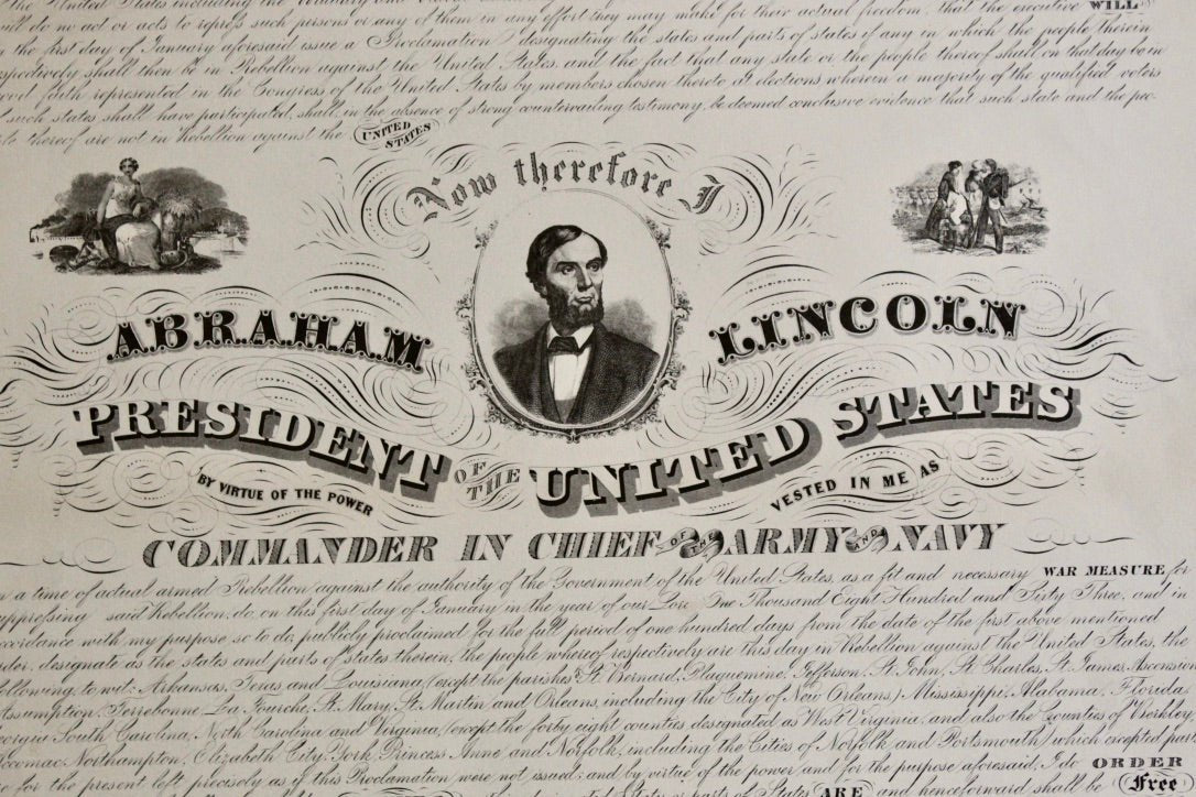 1864 Engraving of President Lincoln's "Proclamation of Emancipation" by Charles Shober, Second Issue - The Great Republic
