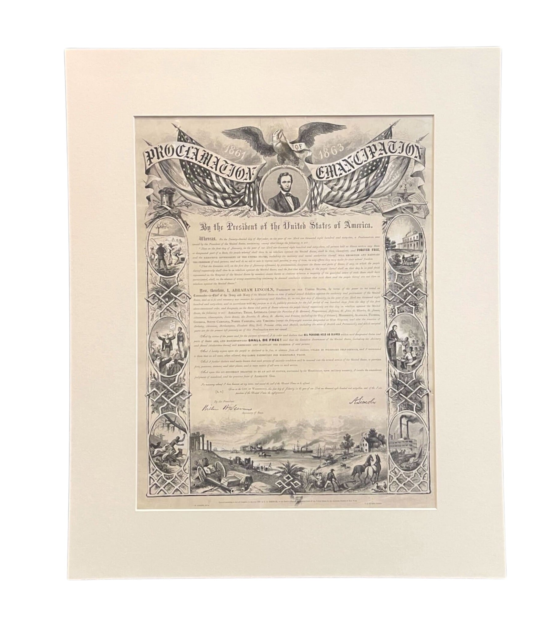 1864 Engraving of President Lincoln's "Proclamation of Emancipation" by W. Roberts - The Great Republic