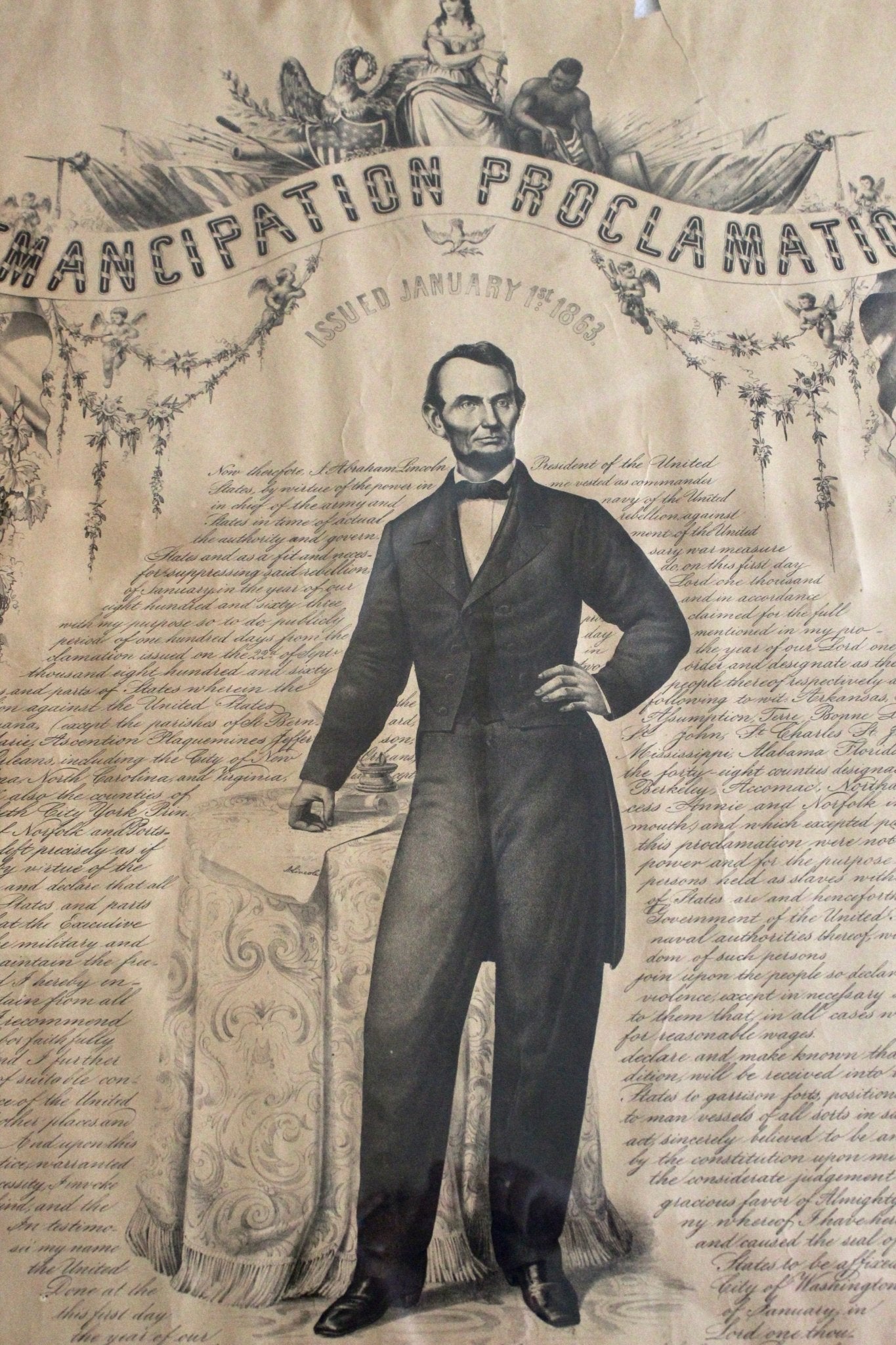 1865 "Emancipation Proclamation. Issued January 14 1863" Lithograph by P.S. Duval and Son after G.R. Russell - The Great Republic