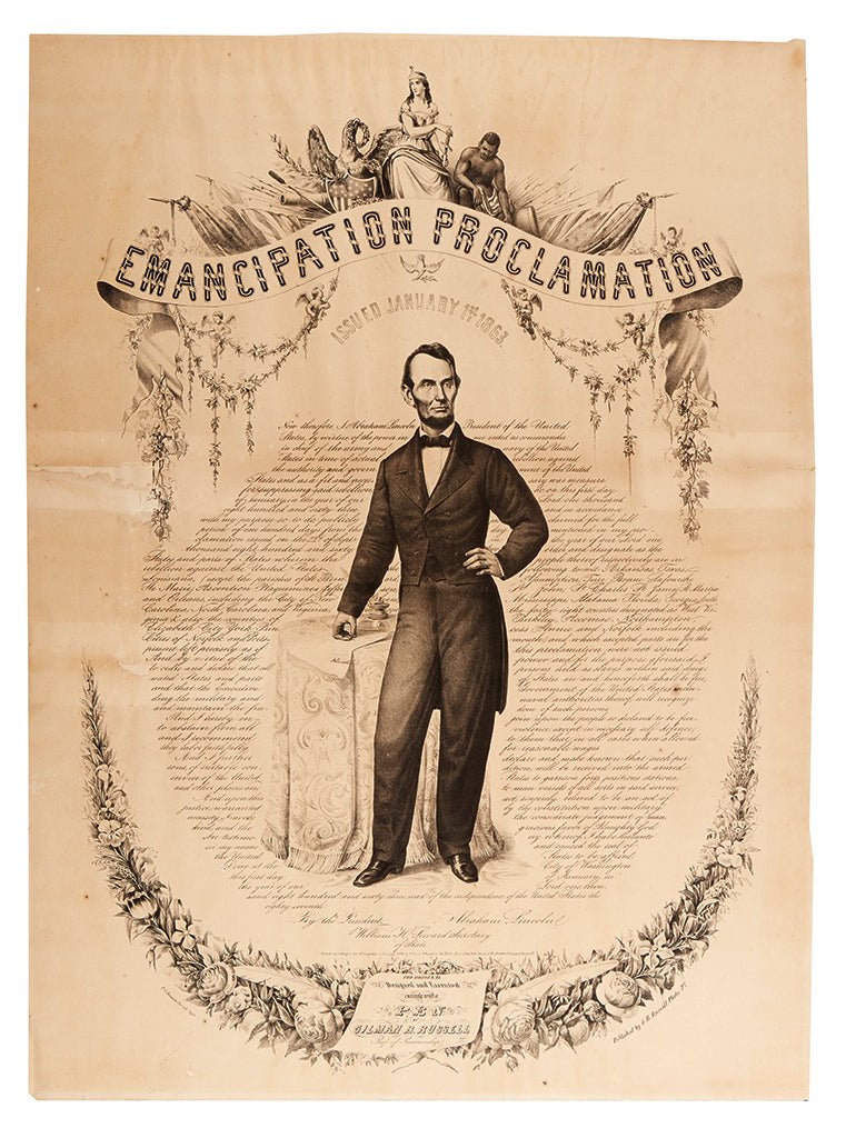1865 "Emancipation Proclamation. Issued January 14 1863" Lithograph by P.S. Duval and Son after G.R. Russell - The Great Republic