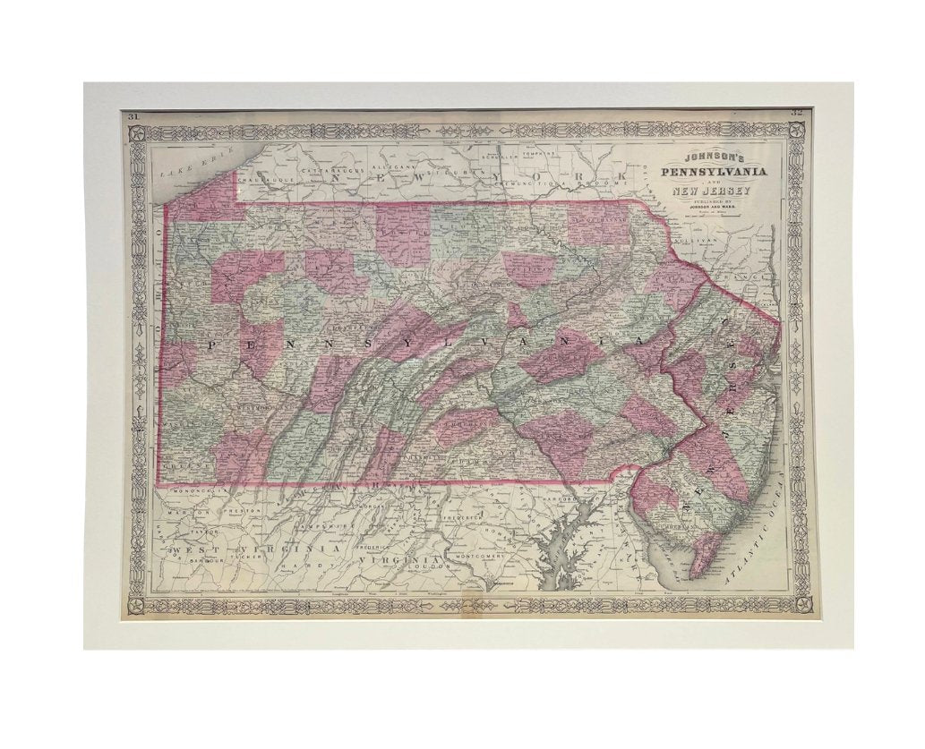 1865 "Johnson's Pennsylvania and New Jersey" Map by Johnson and Ward - The Great Republic