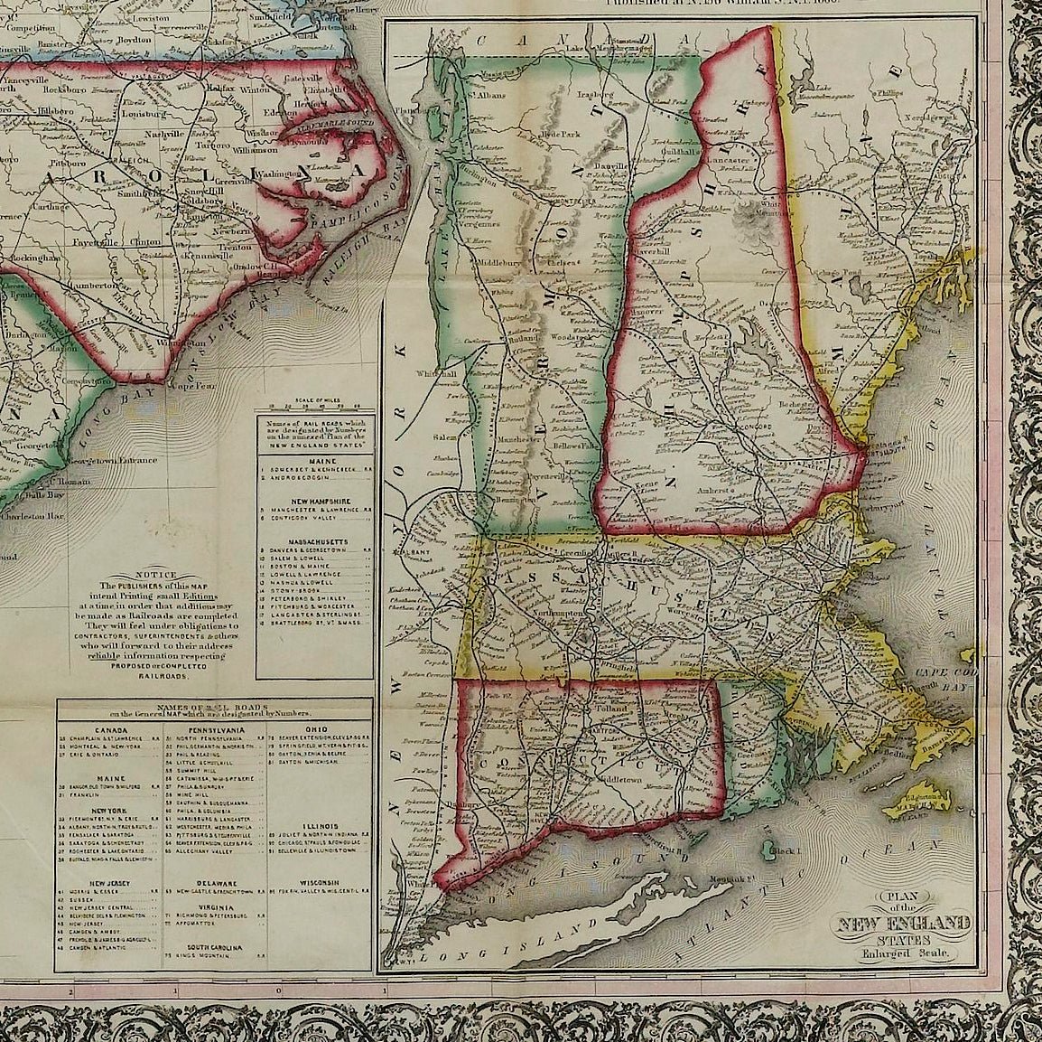 1866 "Ensign & Bridgman's Rail Road Map of the United States, showing Depots & Stations" - The Great Republic