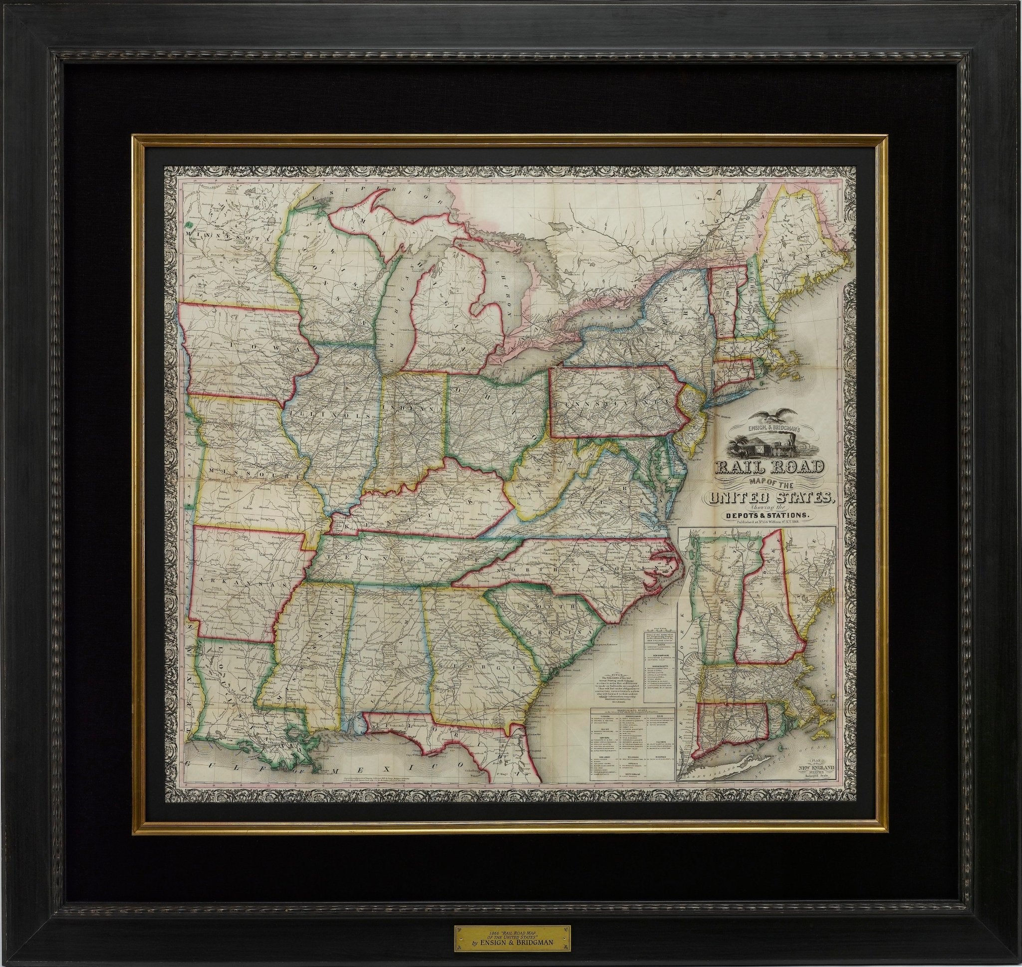 1866 "Ensign & Bridgman's Rail Road Map of the United States, showing Depots & Stations" - The Great Republic