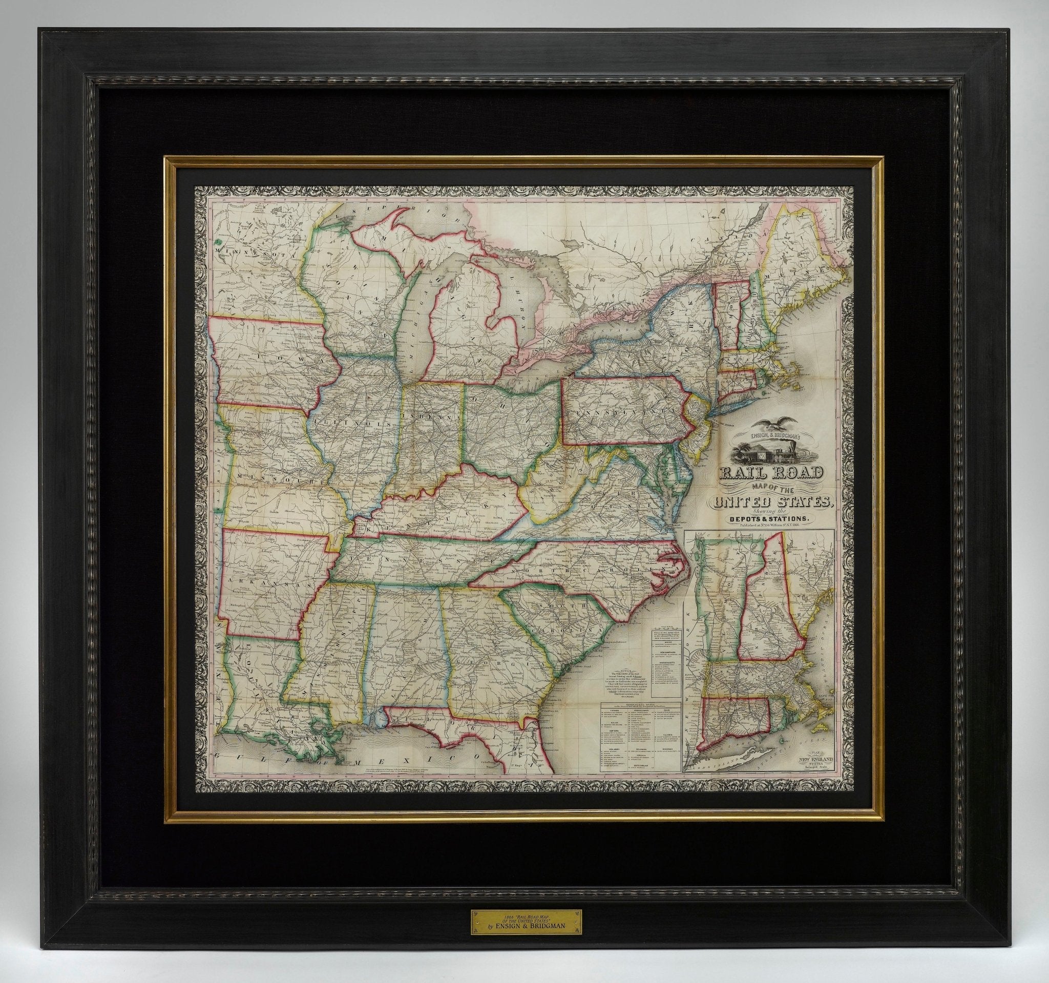 1866 "Ensign & Bridgman's Rail Road Map of the United States, showing Depots & Stations" - The Great Republic