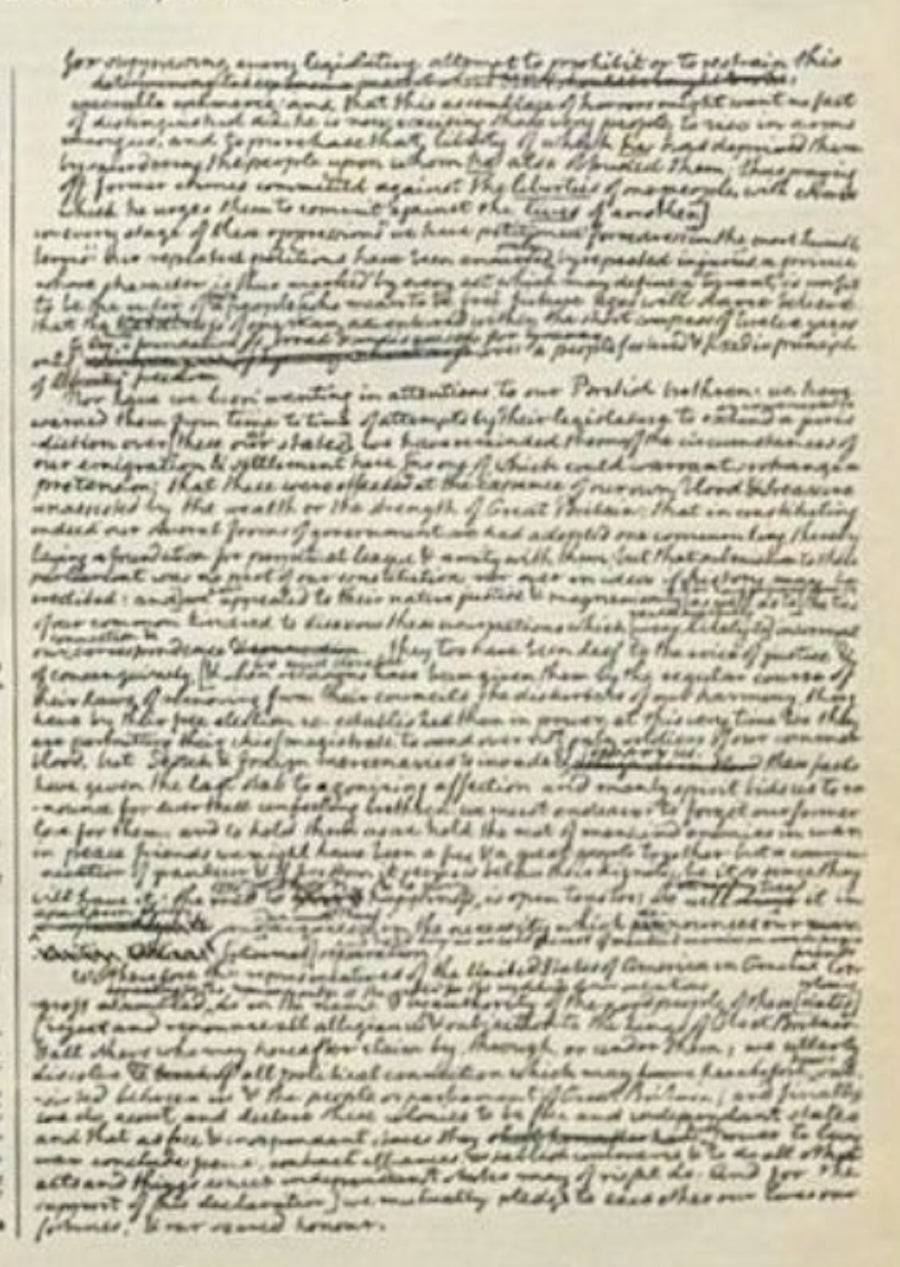 1866 "Fac - simile of the Original Draught By Jefferson of the Declaration of Independence" Engraving, Published by McDonnell Bros. - The Great Republic