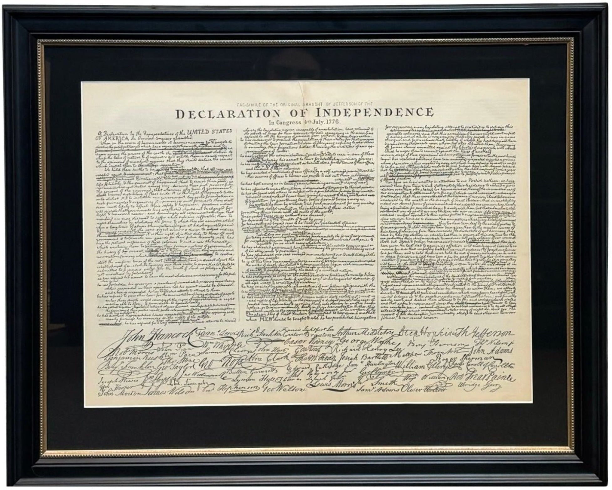 1866 "Fac - simile of the Original Draught By Jefferson of the Declaration of Independence" Engraving, Published by McDonnell Bros. - The Great Republic