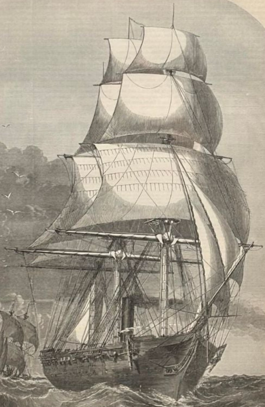 1866 "The United States Sloop of War 'Brooklyn.'" Wood Engraving, Published by McDonnell Bros. - The Great Republic