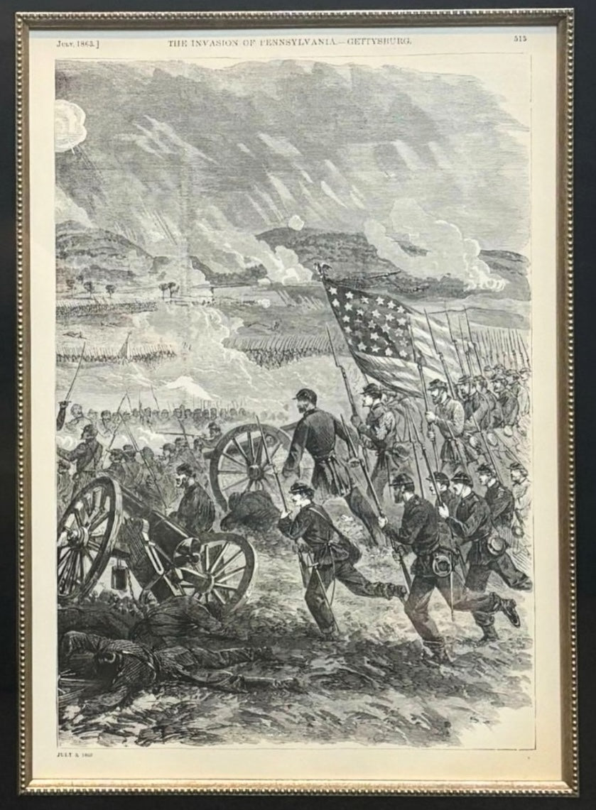 1868 "Gettysburg, July 3, 1863" Diptych Wood Engraving, Published by McDonnell Bros. - The Great Republic