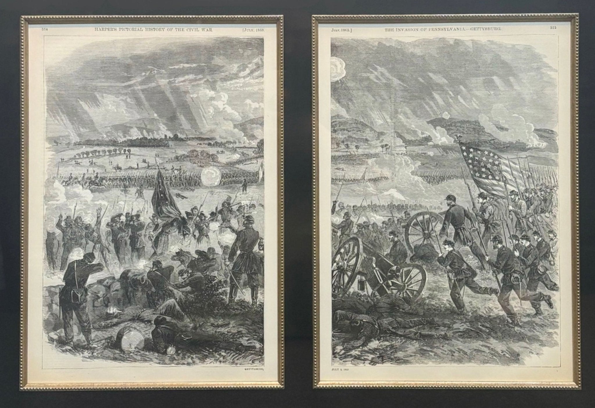 1868 "Gettysburg, July 3, 1863" Diptych Wood Engraving, Published by McDonnell Bros. - The Great Republic