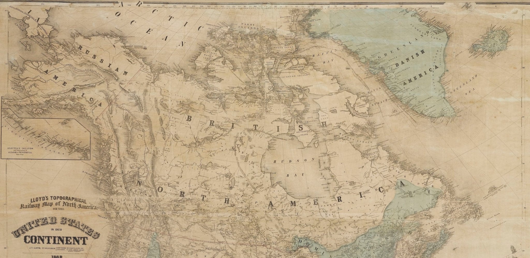 1868 "Lloyd's Topographical Railway Map of North America, or The United States Continent in 1900" Hanging Wall Map - The Great Republic