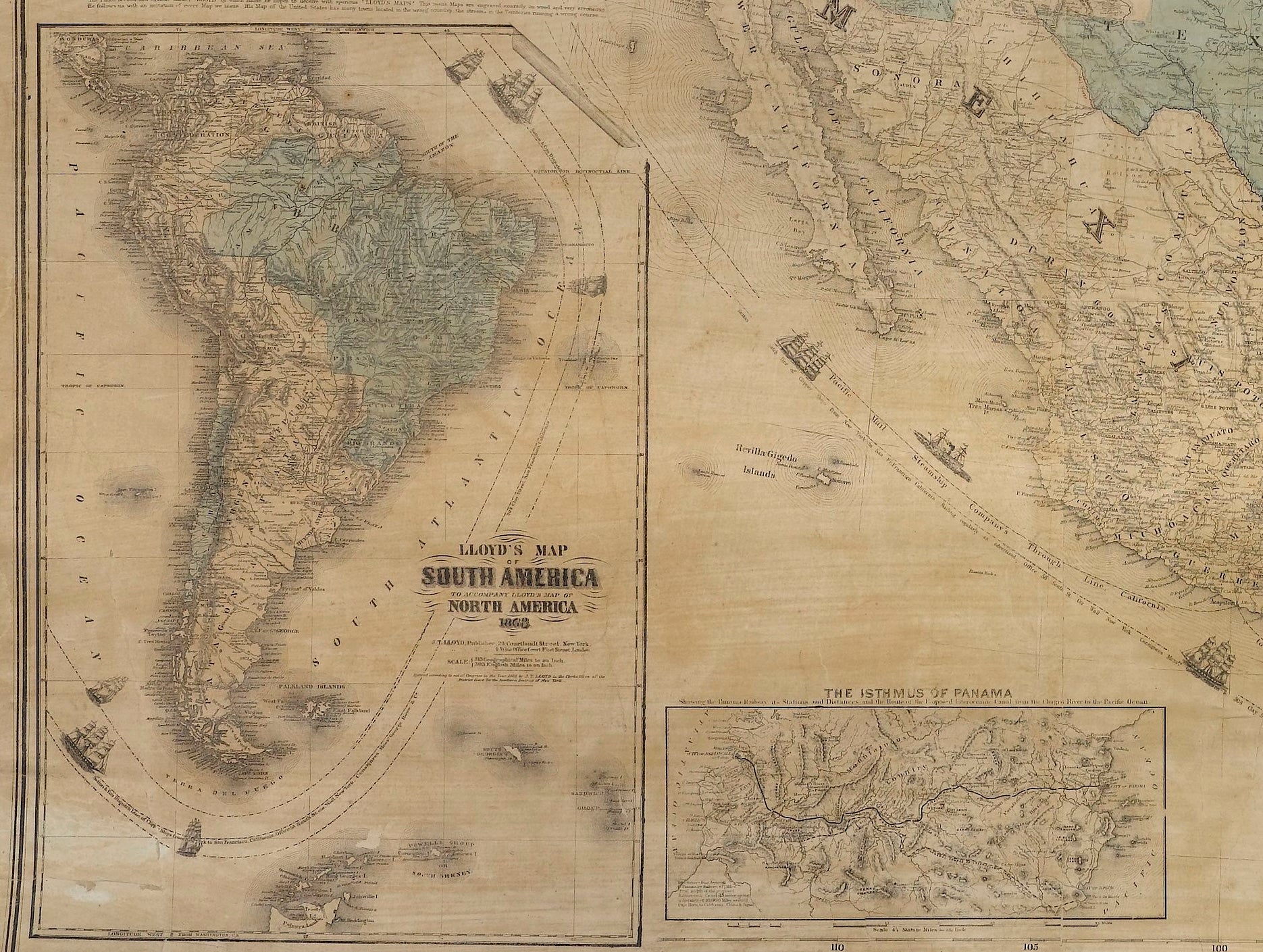 1868 "Lloyd's Topographical Railway Map of North America, or The United States Continent in 1900" Hanging Wall Map - The Great Republic