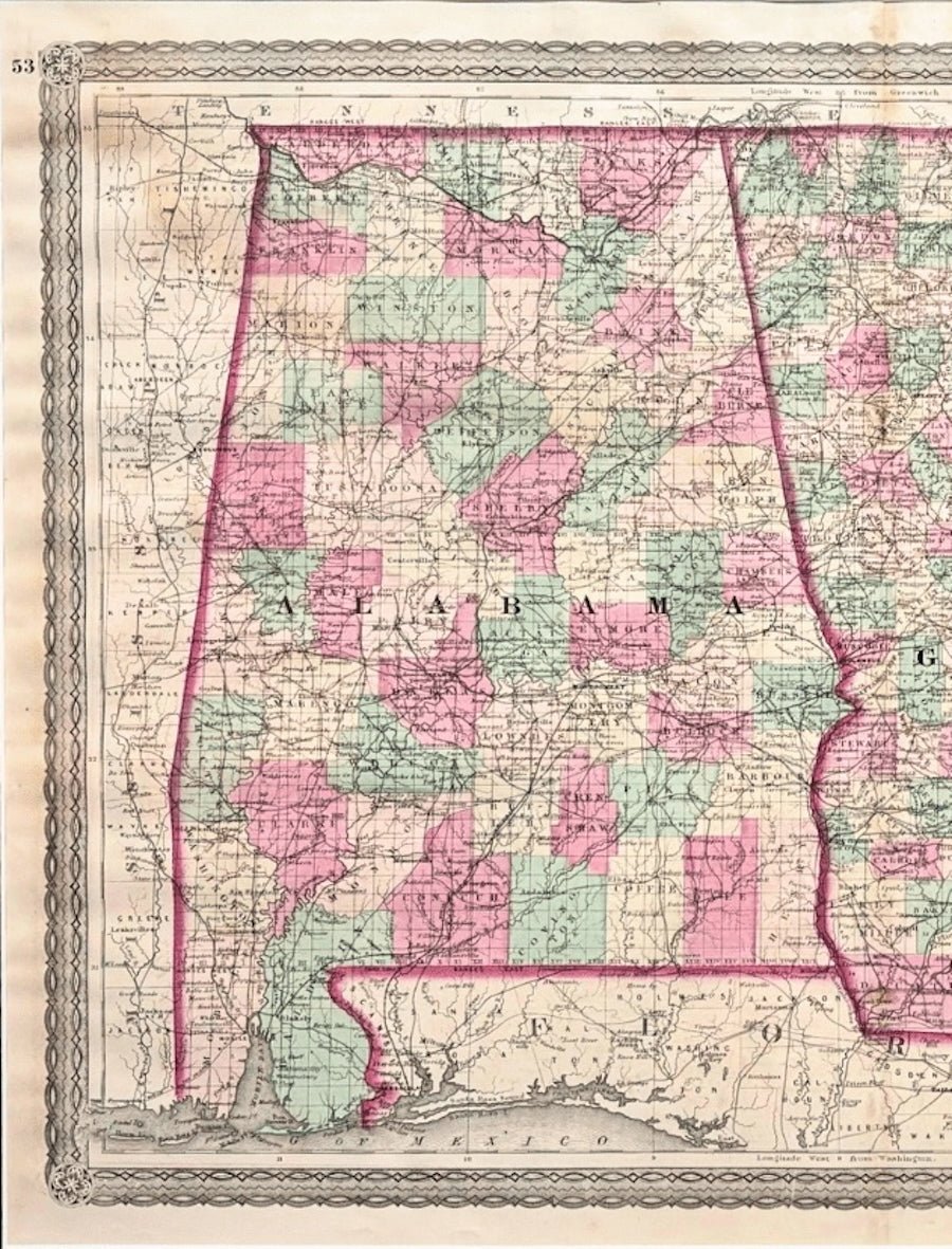 1870 "Johnson's Georgia and Alabama" Published by A. J. Johnson - The Great Republic