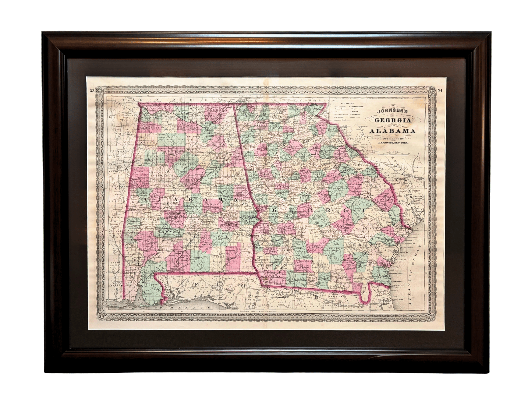 1870 "Johnson's Georgia and Alabama" Published by A. J. Johnson - The Great Republic