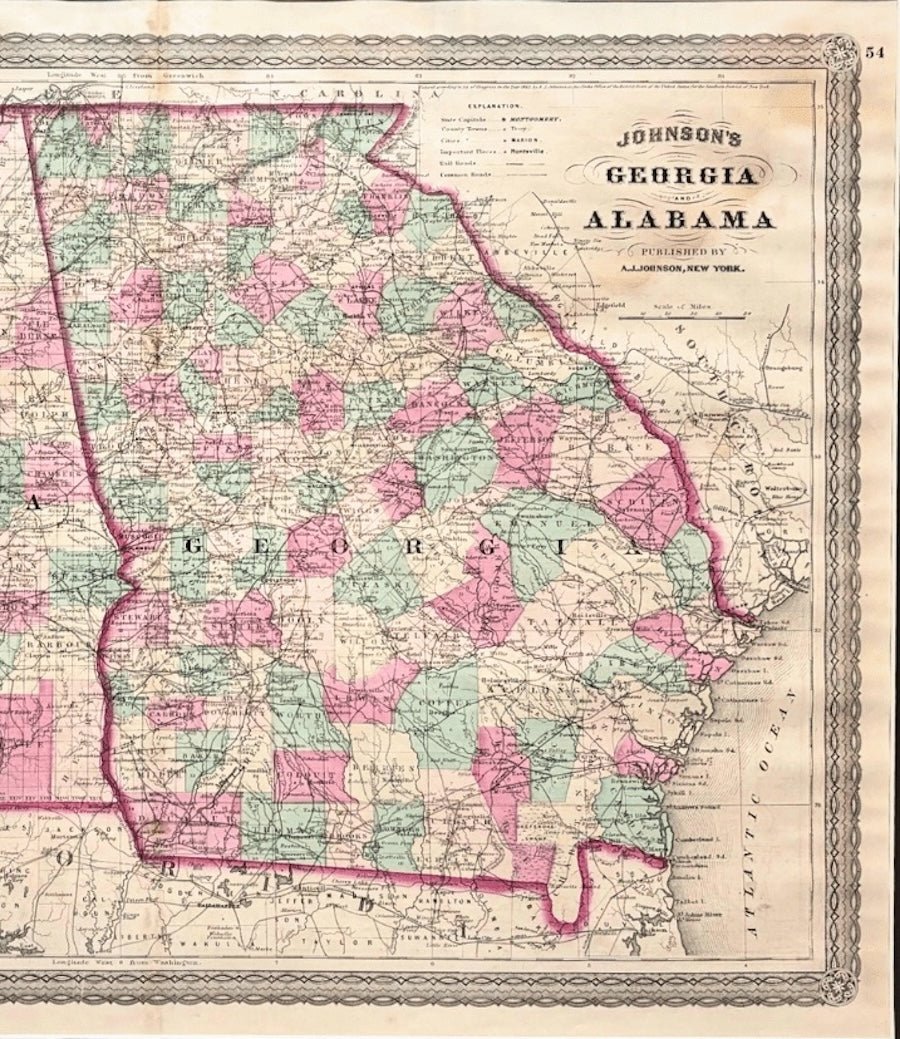 1870 "Johnson's Georgia and Alabama" Published by A. J. Johnson - The Great Republic