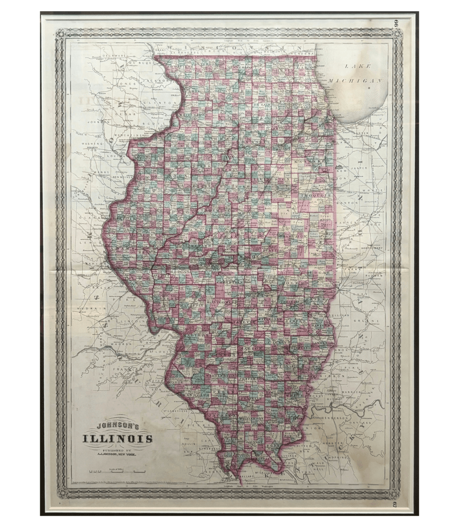 1870 "Johnson's Illinois" Map Published by A. J. Johnson - The Great Republic