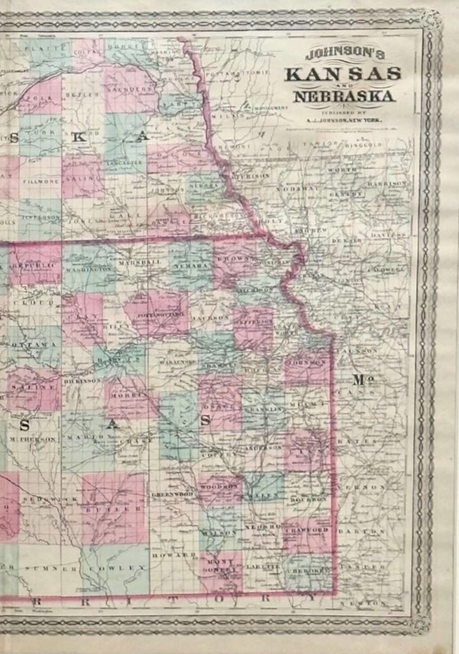 1870 "Johnson's Kansas and Nebraska" Map Published by A. J. Johnson - The Great Republic