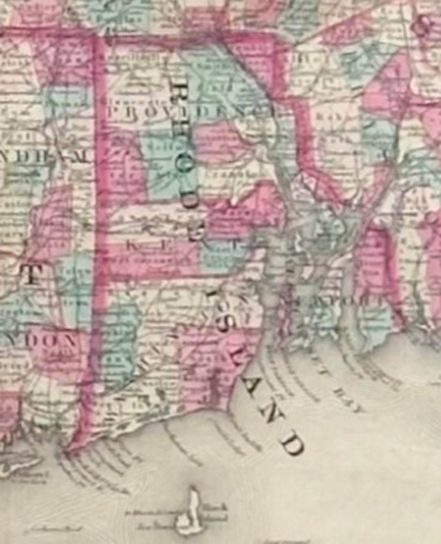 1870 "Johnson's Massachusetts, Connecticut and Rhode Island" Map Published by A. J. Johnson - The Great Republic