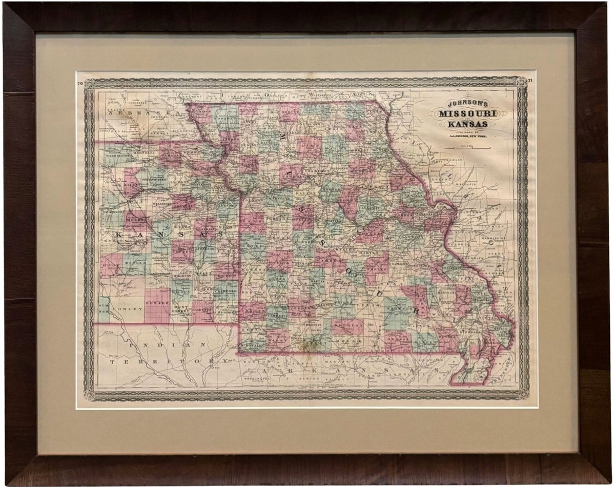 1870 "Johnson's Missouri and Kansas" Map, Published by A. J. Johnson - The Great Republic