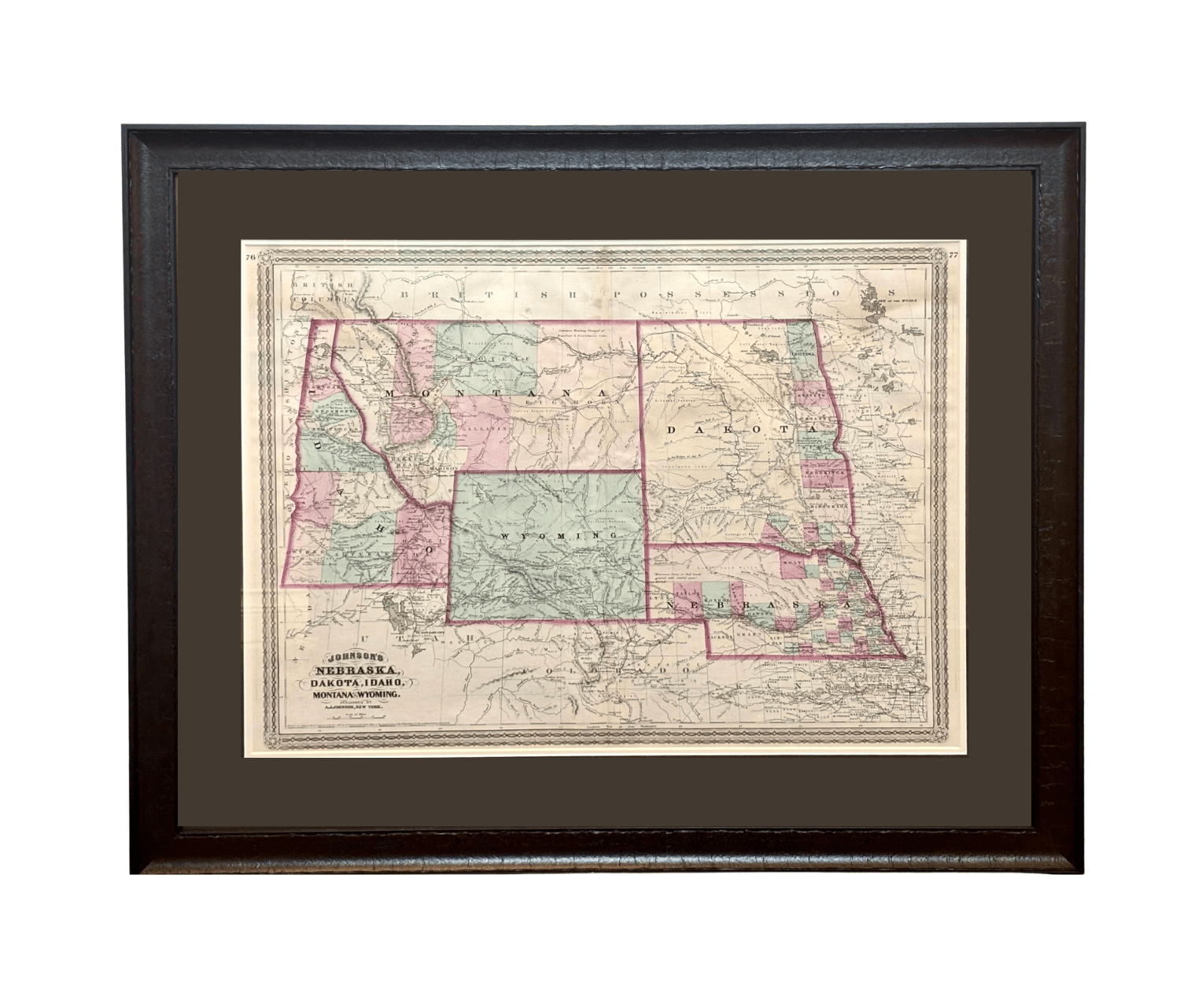 1870 "Johnson's Nebraska, Dakota, Idaho, Montana and Wyoming" Map Published by A. J. Johnson - The Great Republic