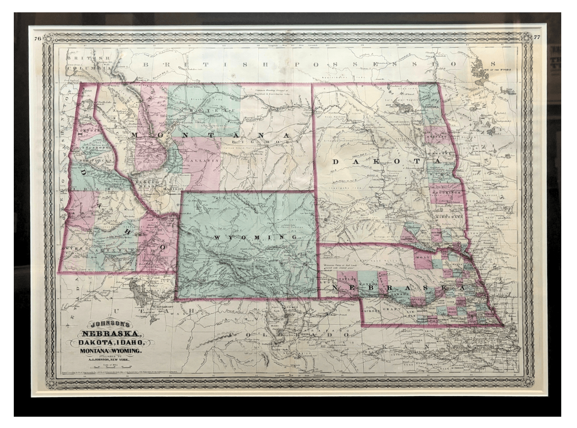 1870 "Johnson's Nebraska, Dakota, Idaho, Montana and Wyoming" Map Published by A. J. Johnson - The Great Republic