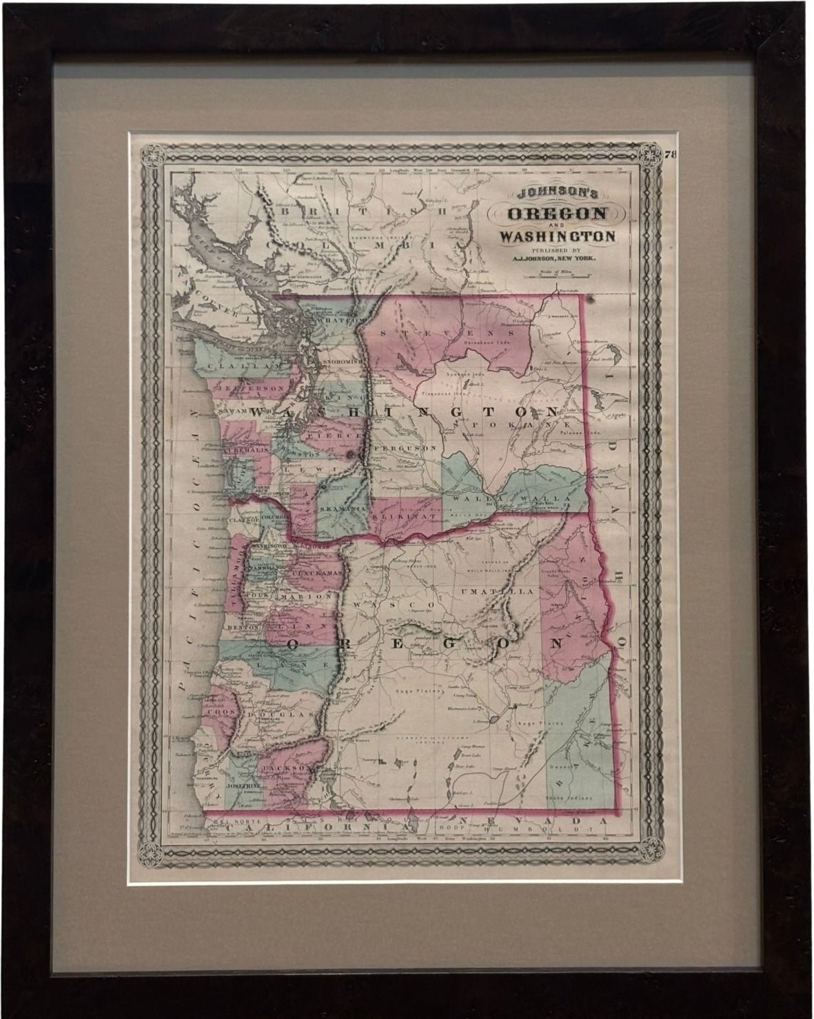 1870 "Johnson's Oregon and Washington" Map, Published by A. J. Johnson - The Great Republic