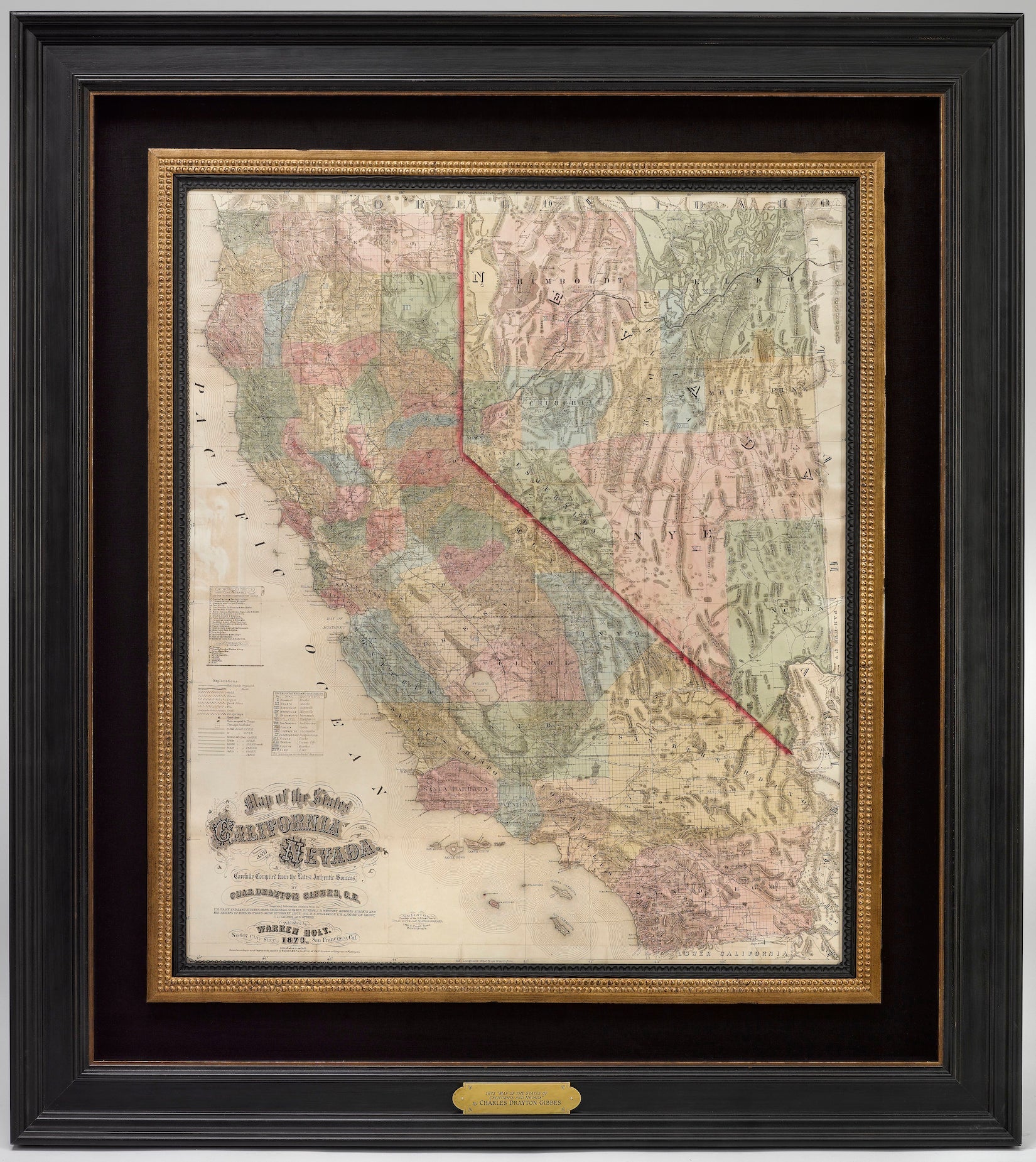 1873 "Map of the States of California and Nevada. Carefully Compiled from the Latest Authentic Sources" by Chas. Drayton Gibbes - The Great Republic