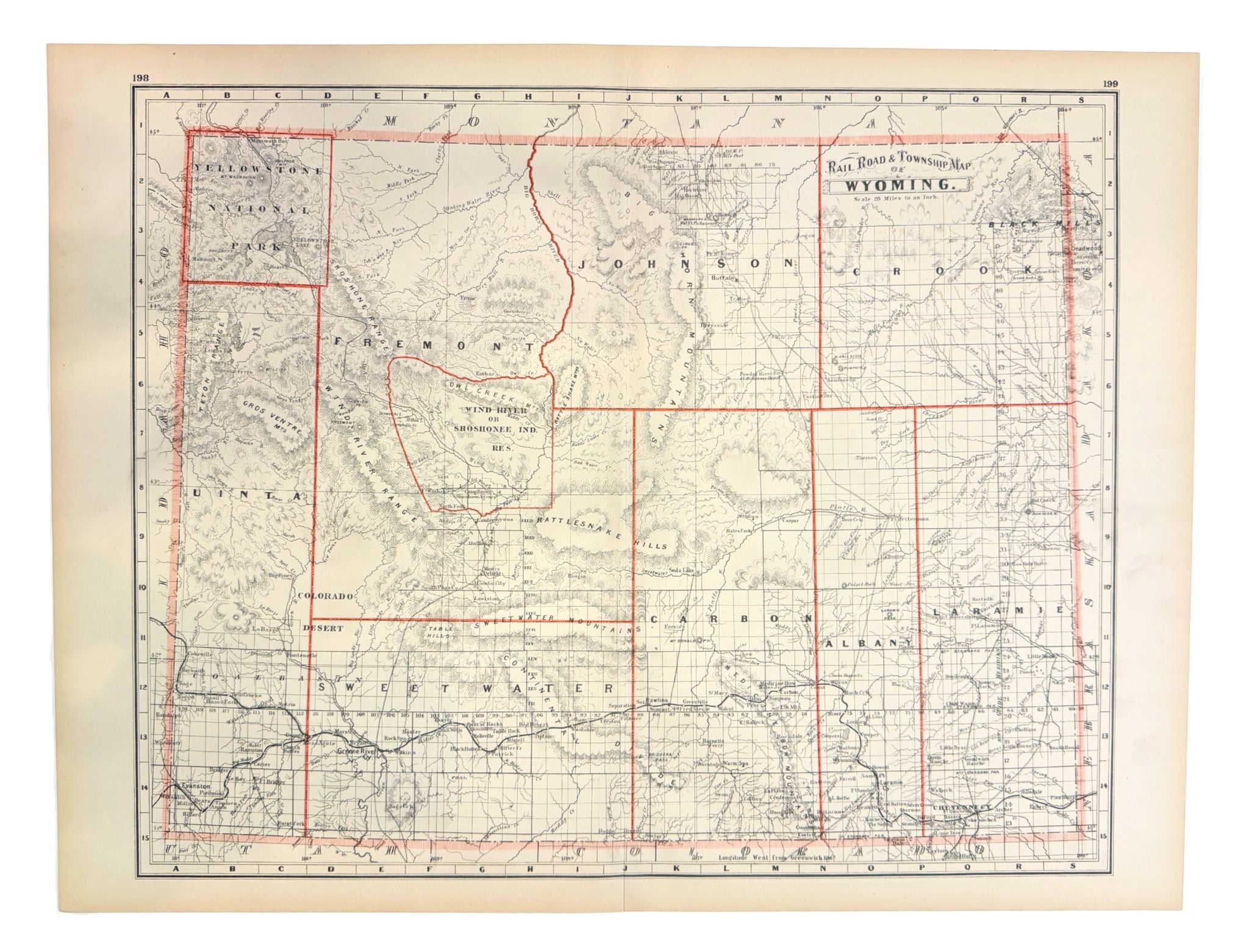 1885 "Rail Road and Township Map of Wyoming" by George Cram - The Great Republic