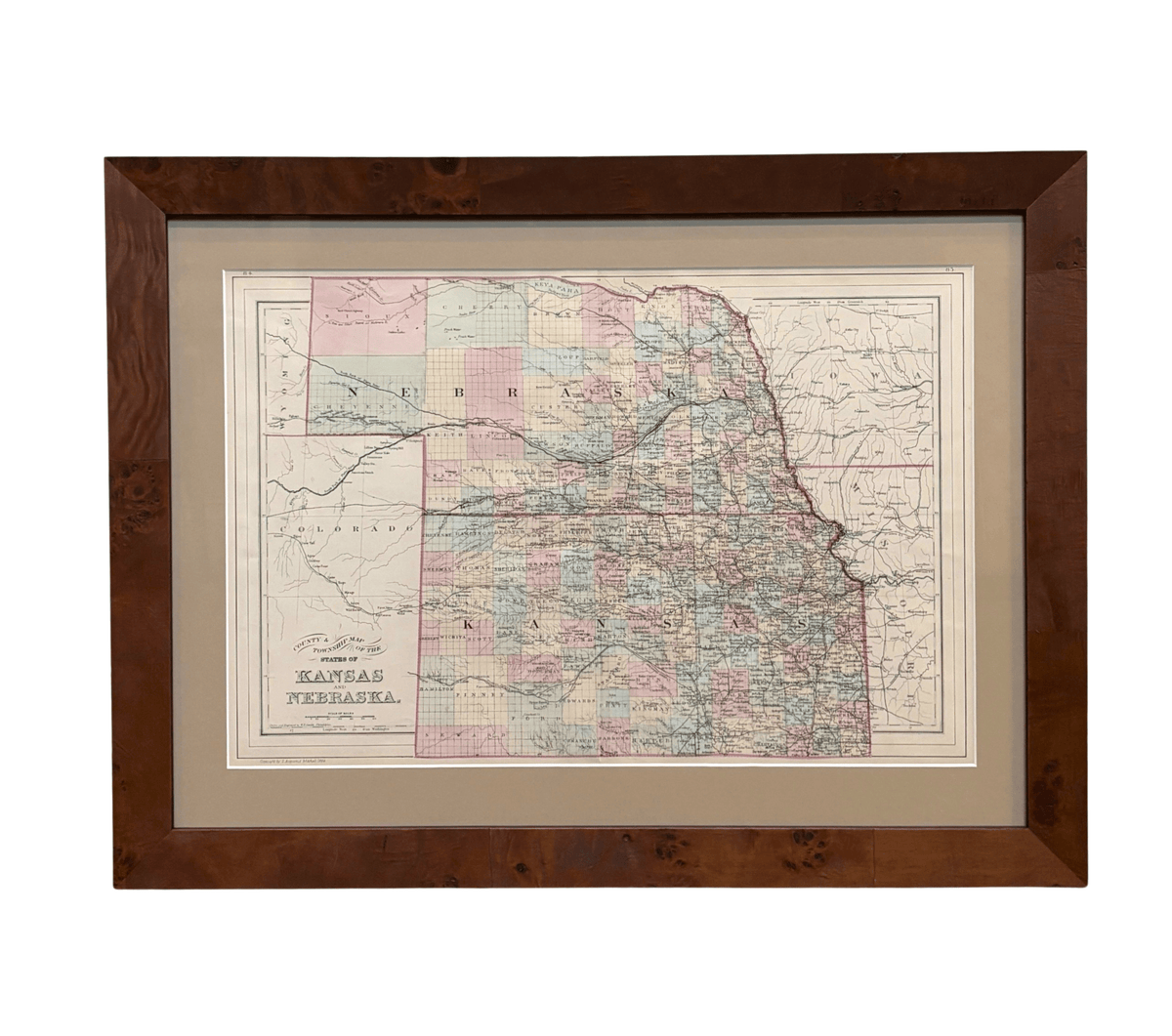 1886 "County and Township Map of the States of Kansas and Nebraska" by S. Augustus Mitchell - The Great Republic