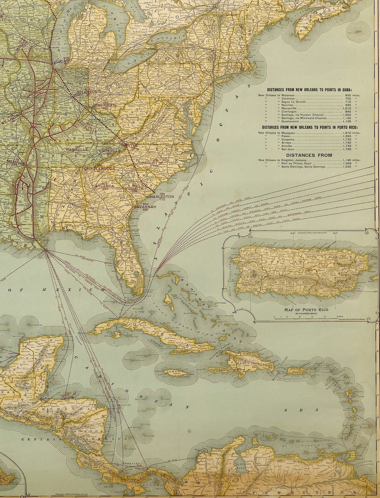 1899 Poole Brothers Railroad Map of the Illinois Central Railroad - The Great Republic