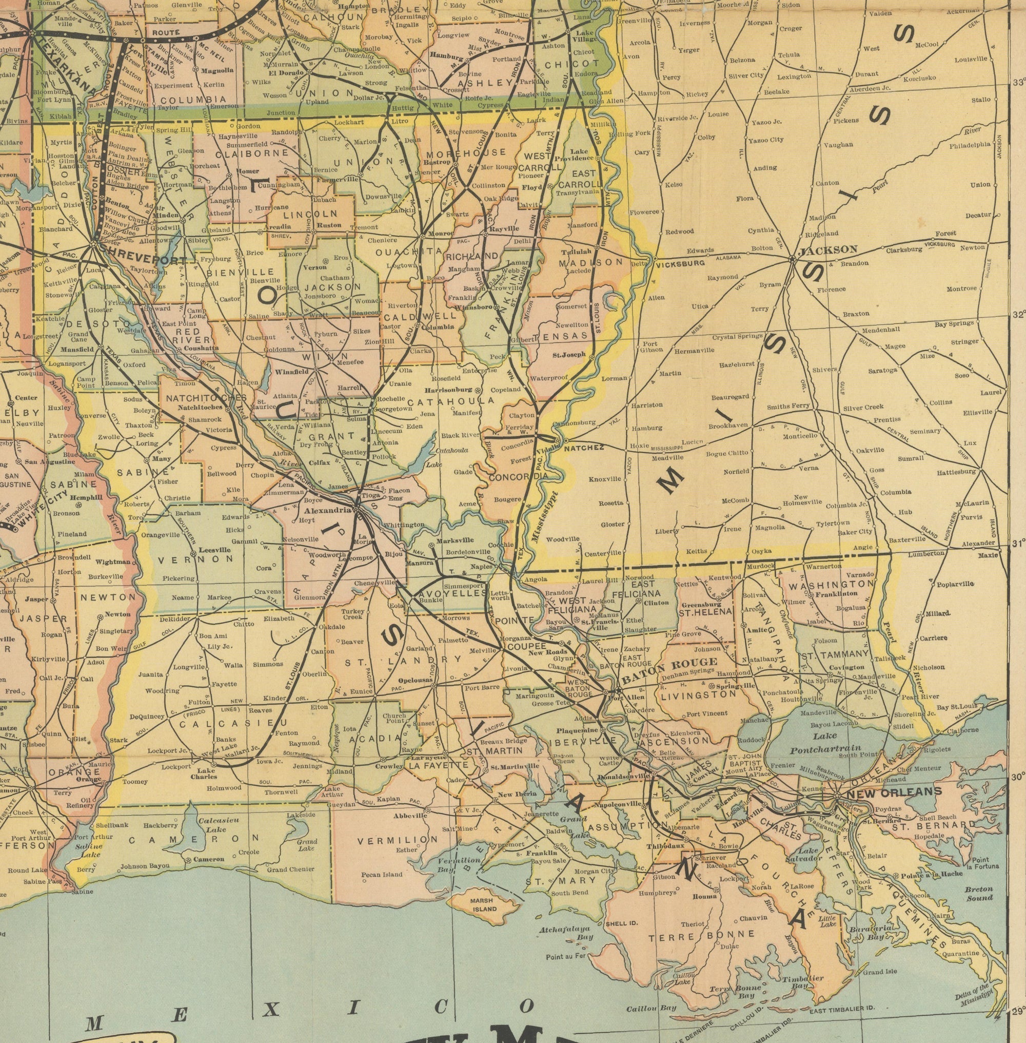 1909 "Geographically Correct County Map of St. Louis Southwestern Railway Lines" by Poole Bros. - The Great Republic