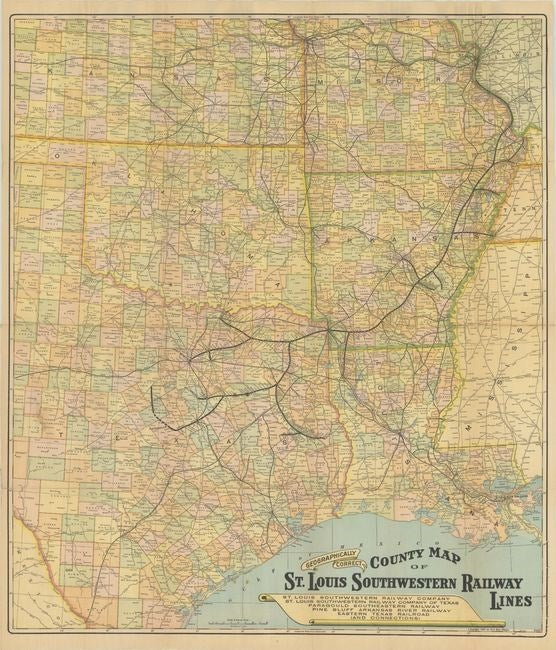 1909 "Geographically Correct County Map of St. Louis Southwestern Railway Lines" by Poole Bros. - The Great Republic