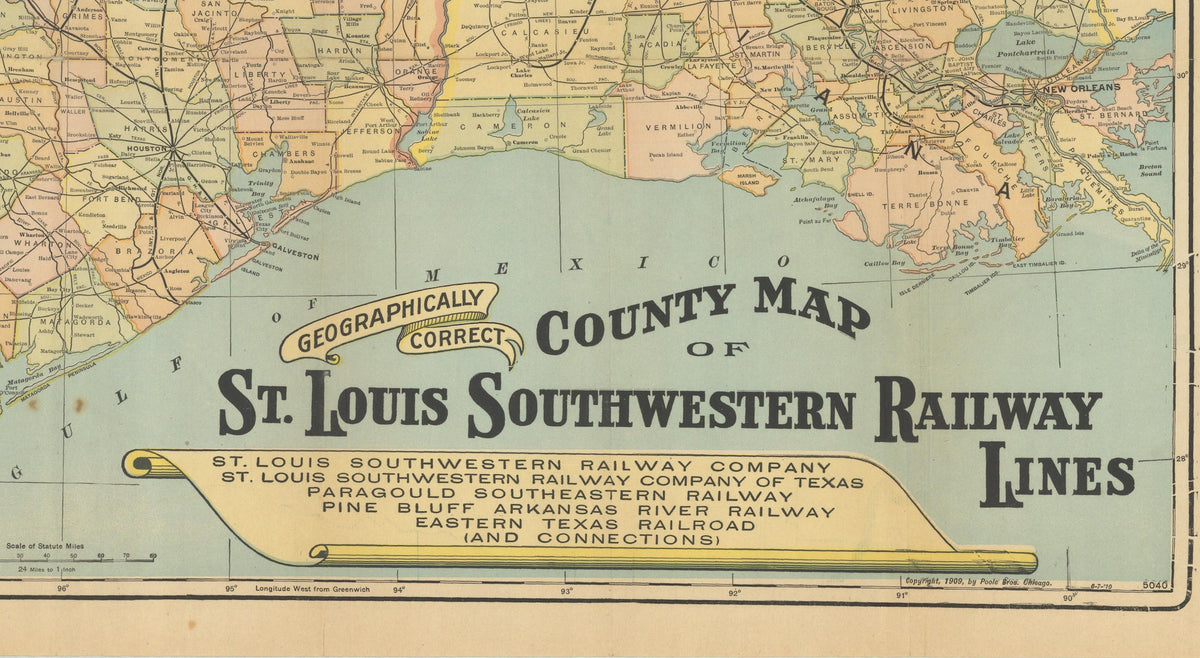 1909 "Geographically Correct County Map of St. Louis Southwestern Railway Lines" by Poole Bros. - The Great Republic