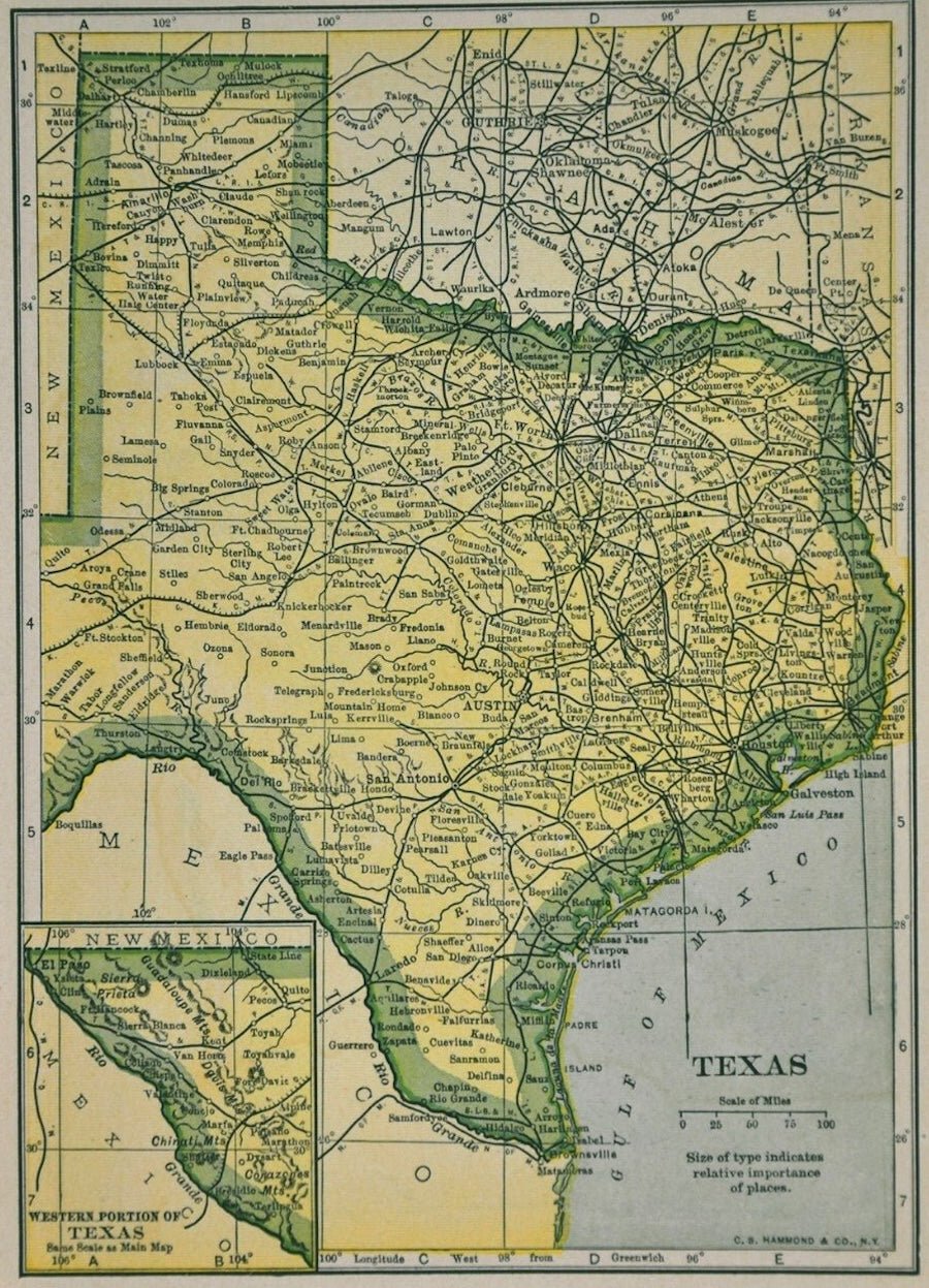 1927 "Texas" Map by C.S. Hammond - The Great Republic