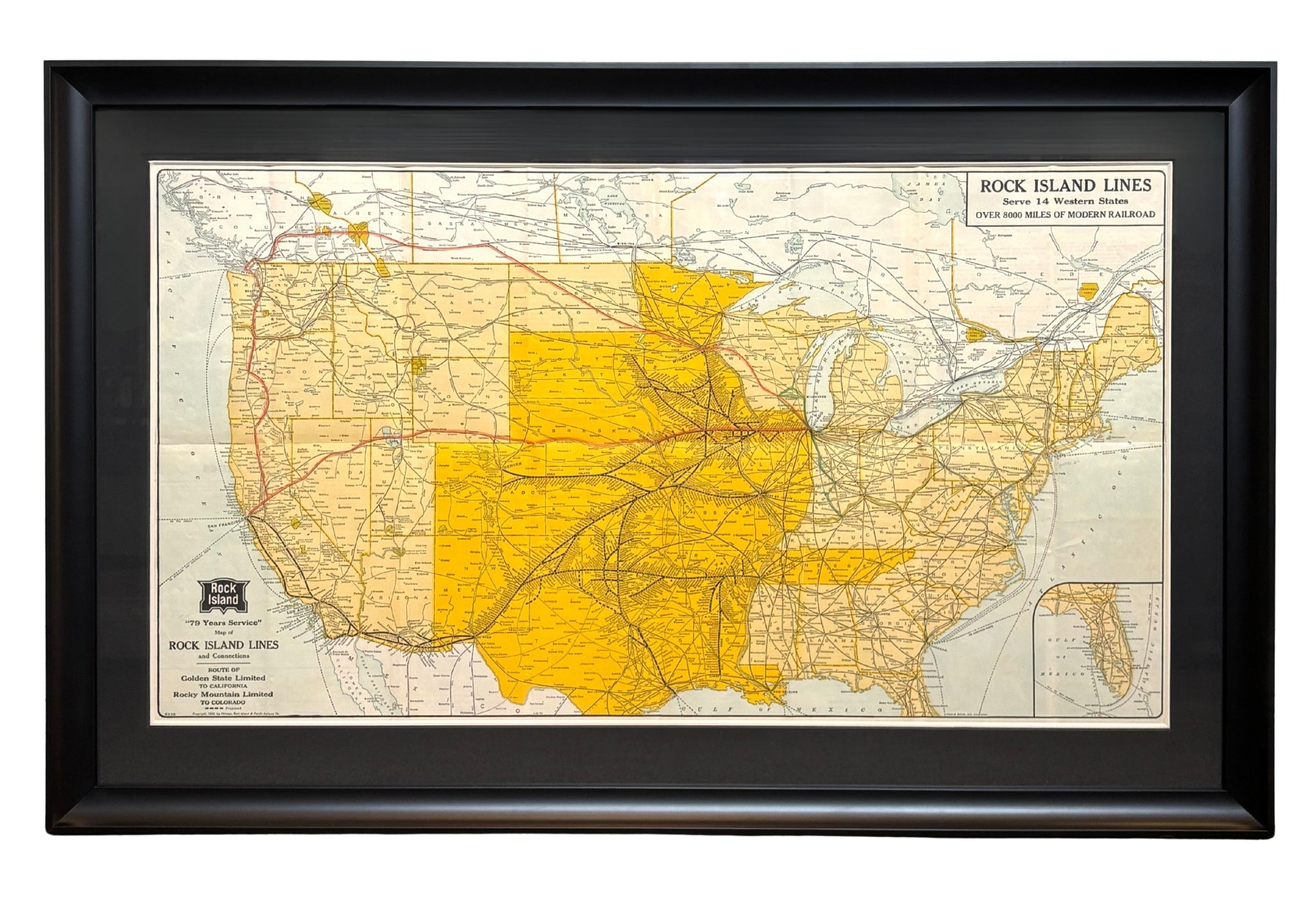 1928 "Map of Rock Island Lines and Connections" United States Railroad Map by The Poole Brothers - The Great Republic