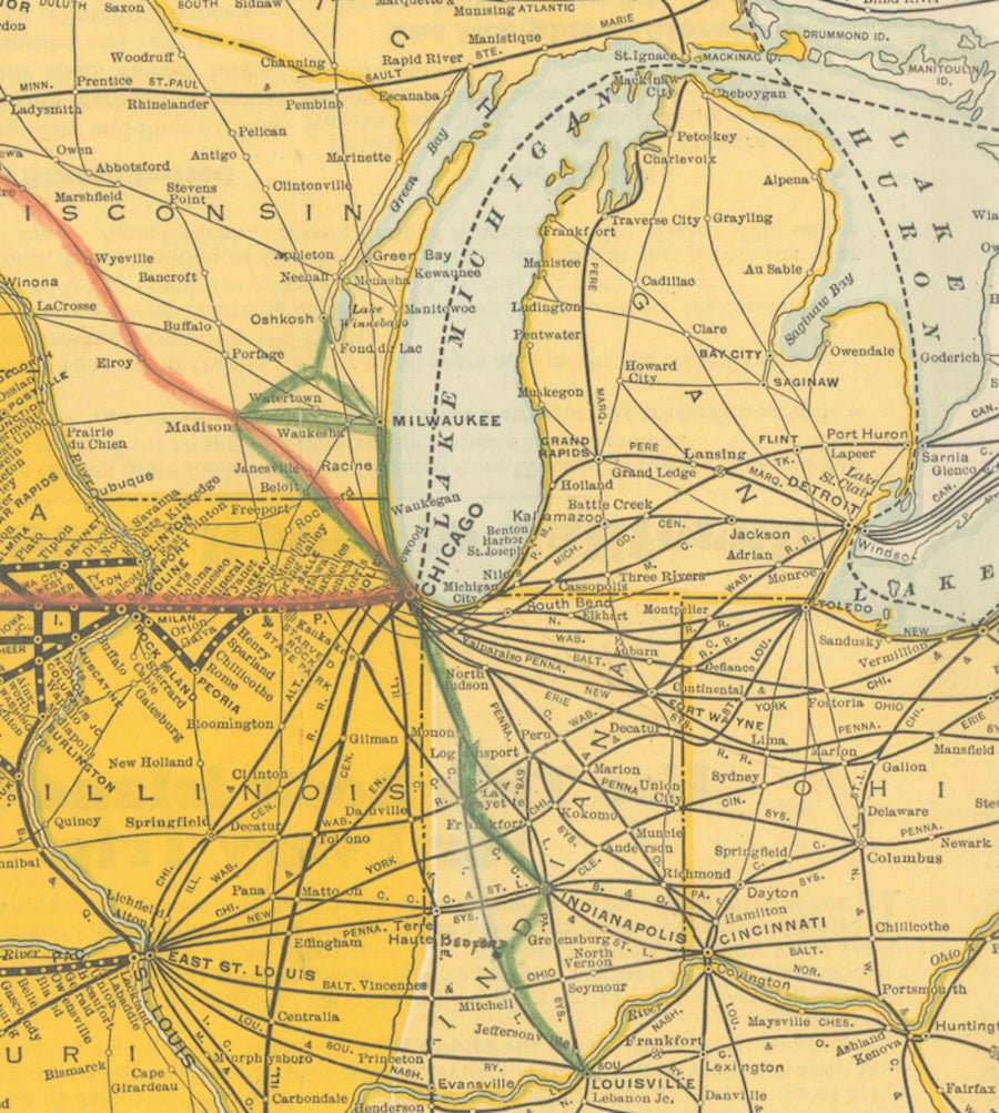 1928 "Map of Rock Island Lines and Connections" United States Railroad Map by The Poole Brothers - The Great Republic