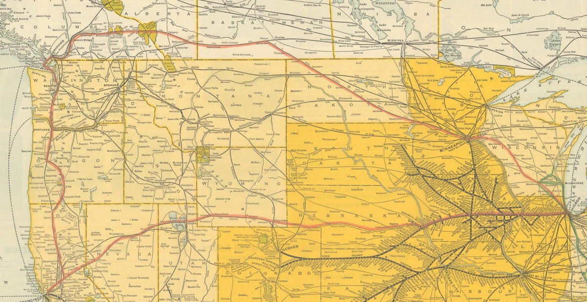 1928 "Map of Rock Island Lines and Connections" United States Railroad Map by The Poole Brothers - The Great Republic