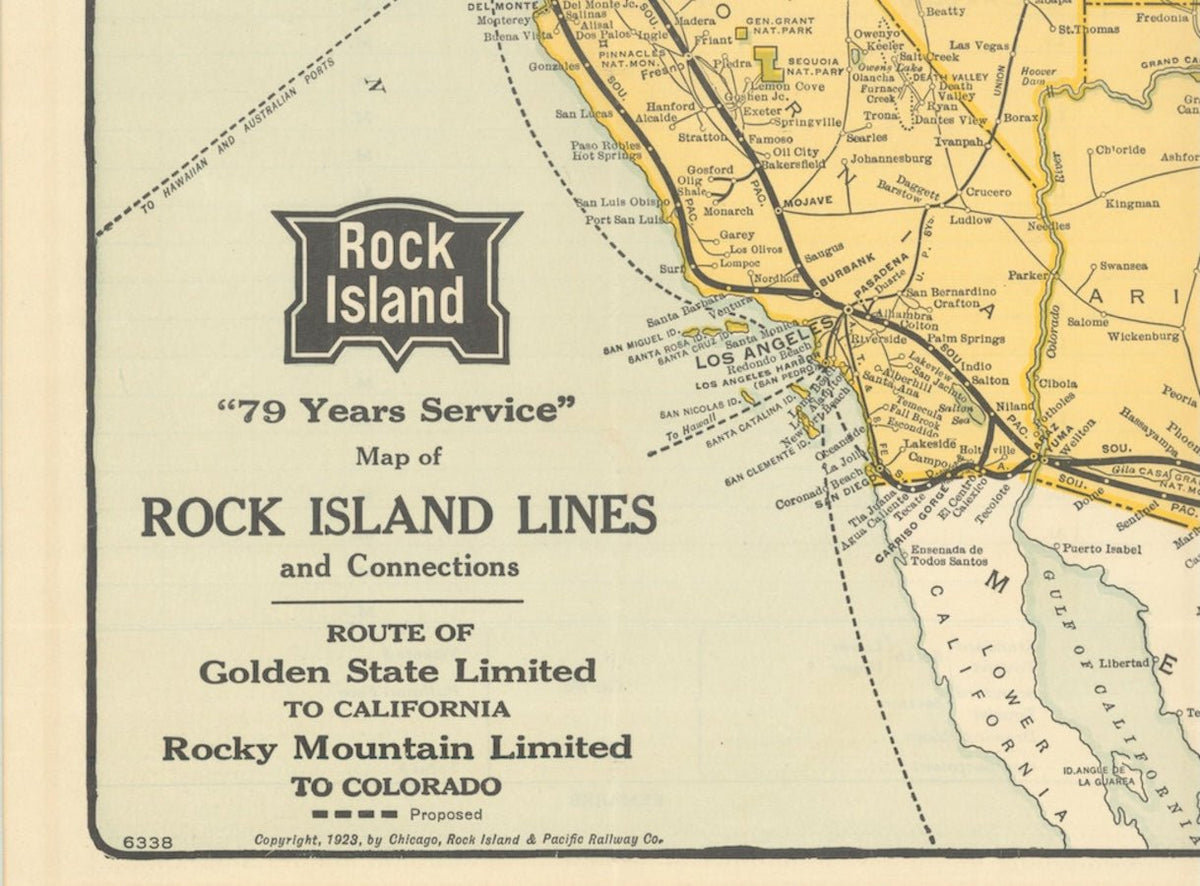 1928 "Map of Rock Island Lines and Connections" United States Railroad Map by The Poole Brothers - The Great Republic